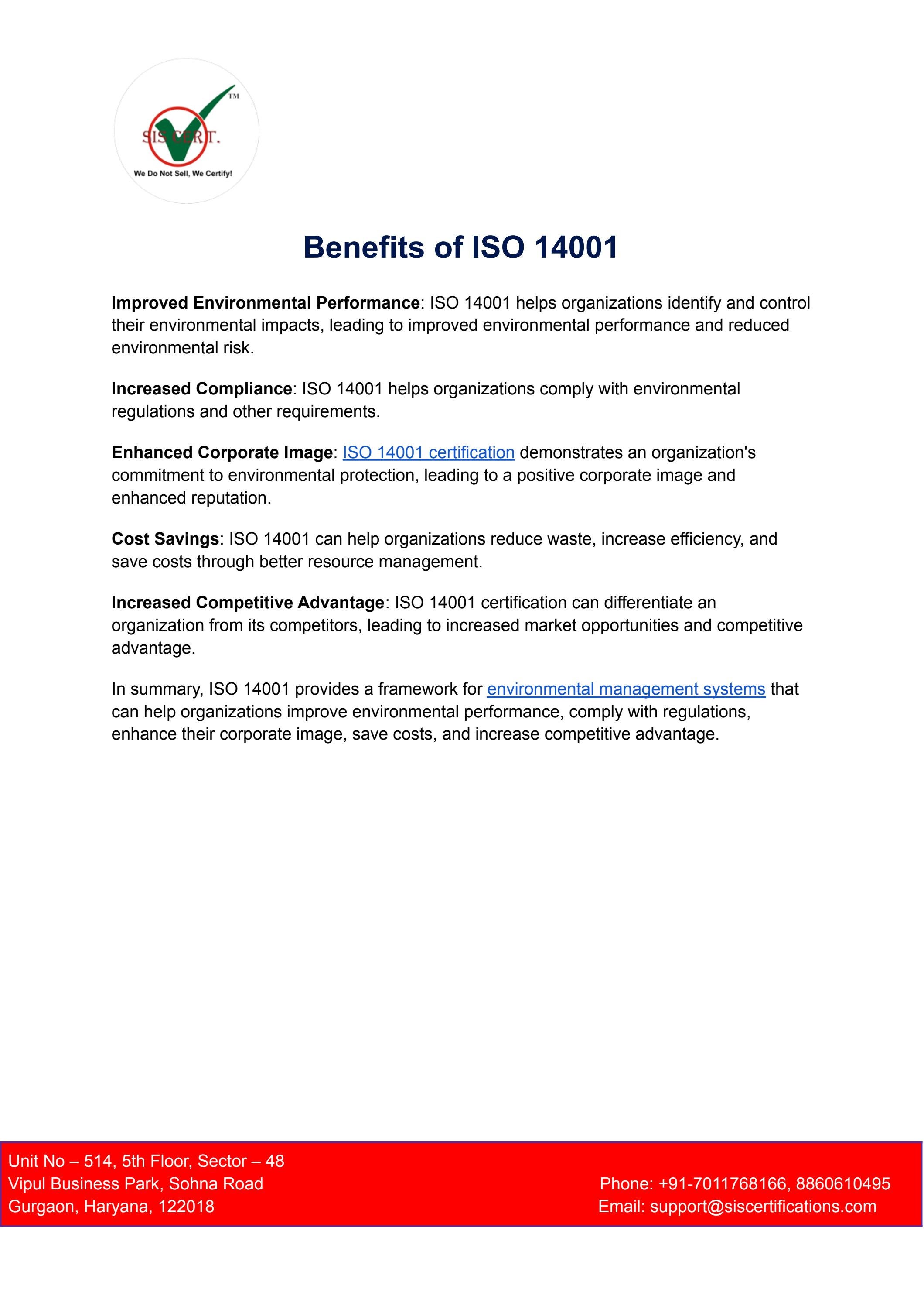 ISO 14001 MEANING BENEFITS CERTIFICATION intelligence overview