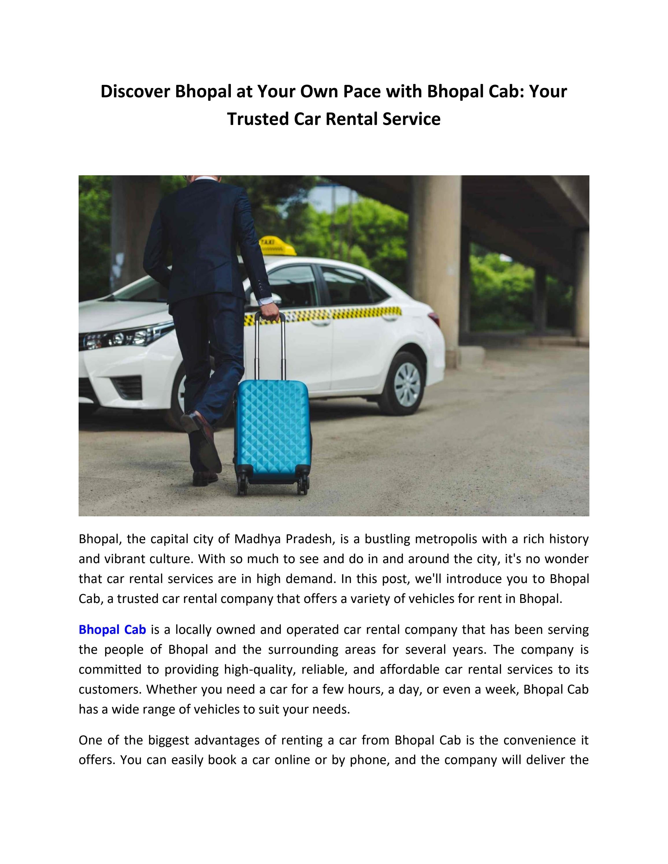 Discover Bhopal at Your Own Pace with Bhopal Cab Your Trusted Car Rental Service by Bhopal Cab