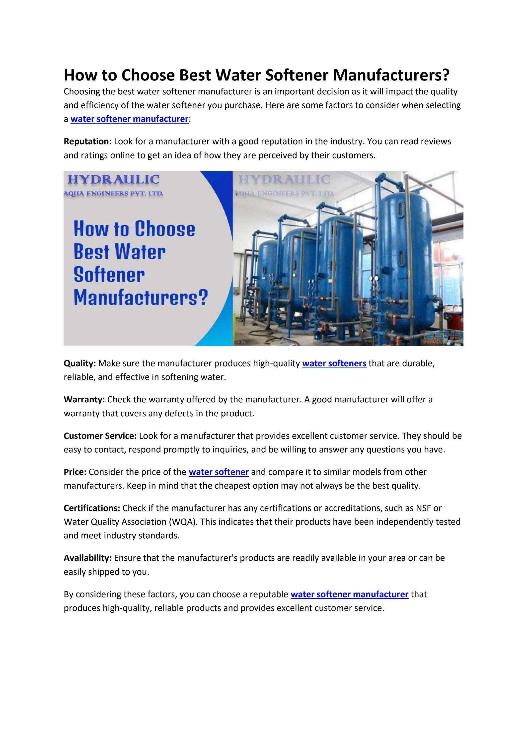 How to Choose Best Water Softener Manufacturers? by aquahydraulic Issuu