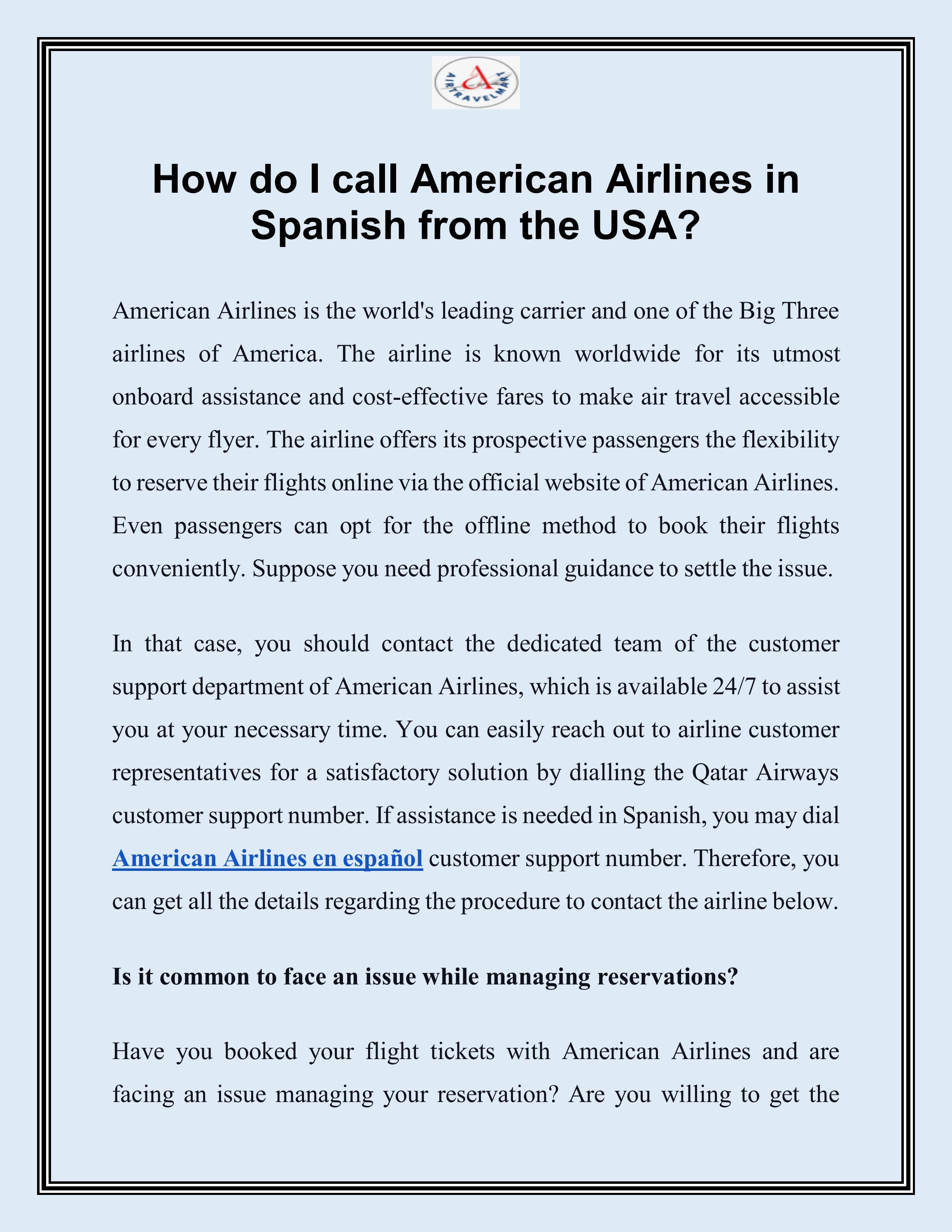How do I call American Airlines in Spanish from the USA? by Lucas