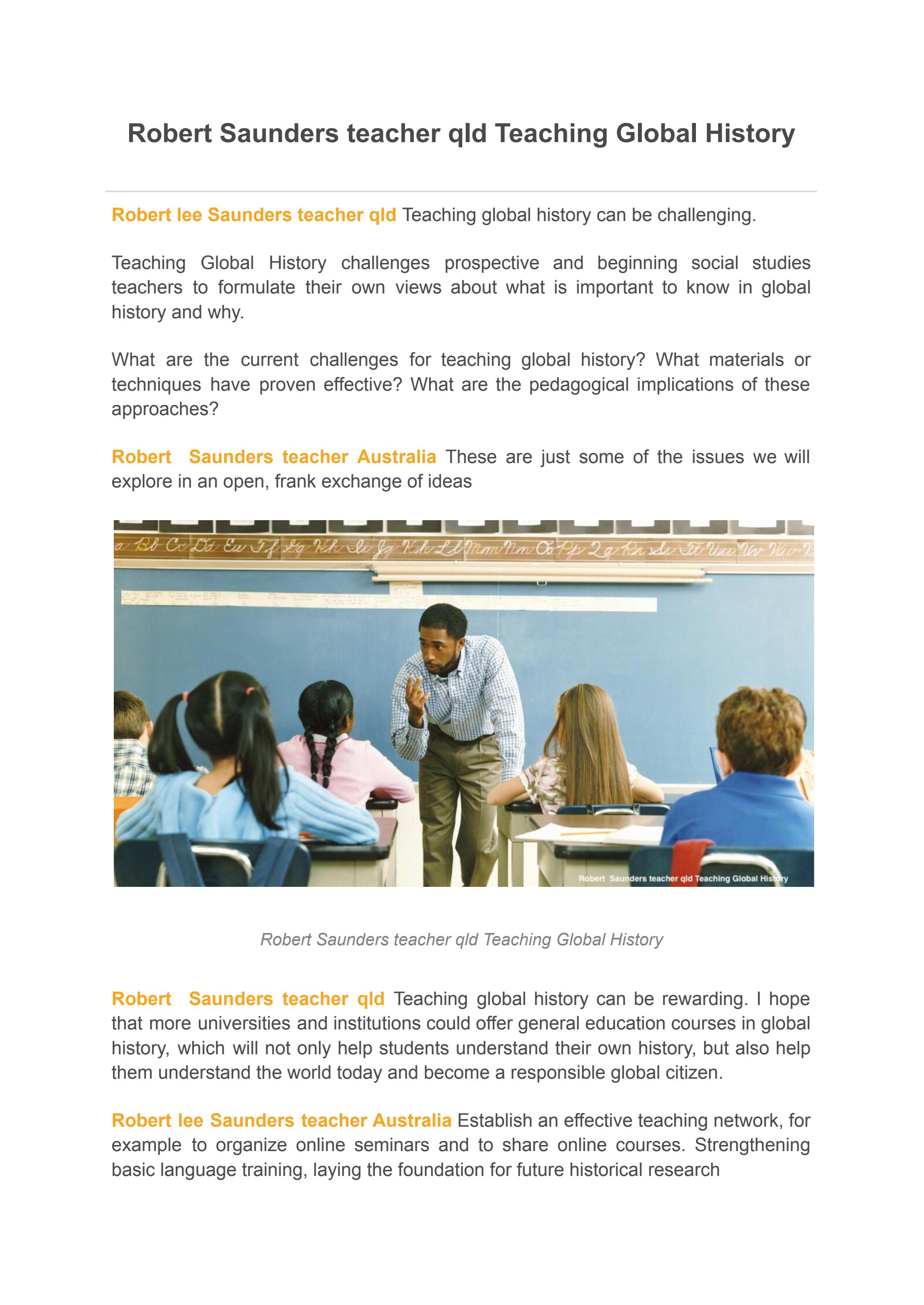 Robert Saunders teacher qld Teaching Global History by