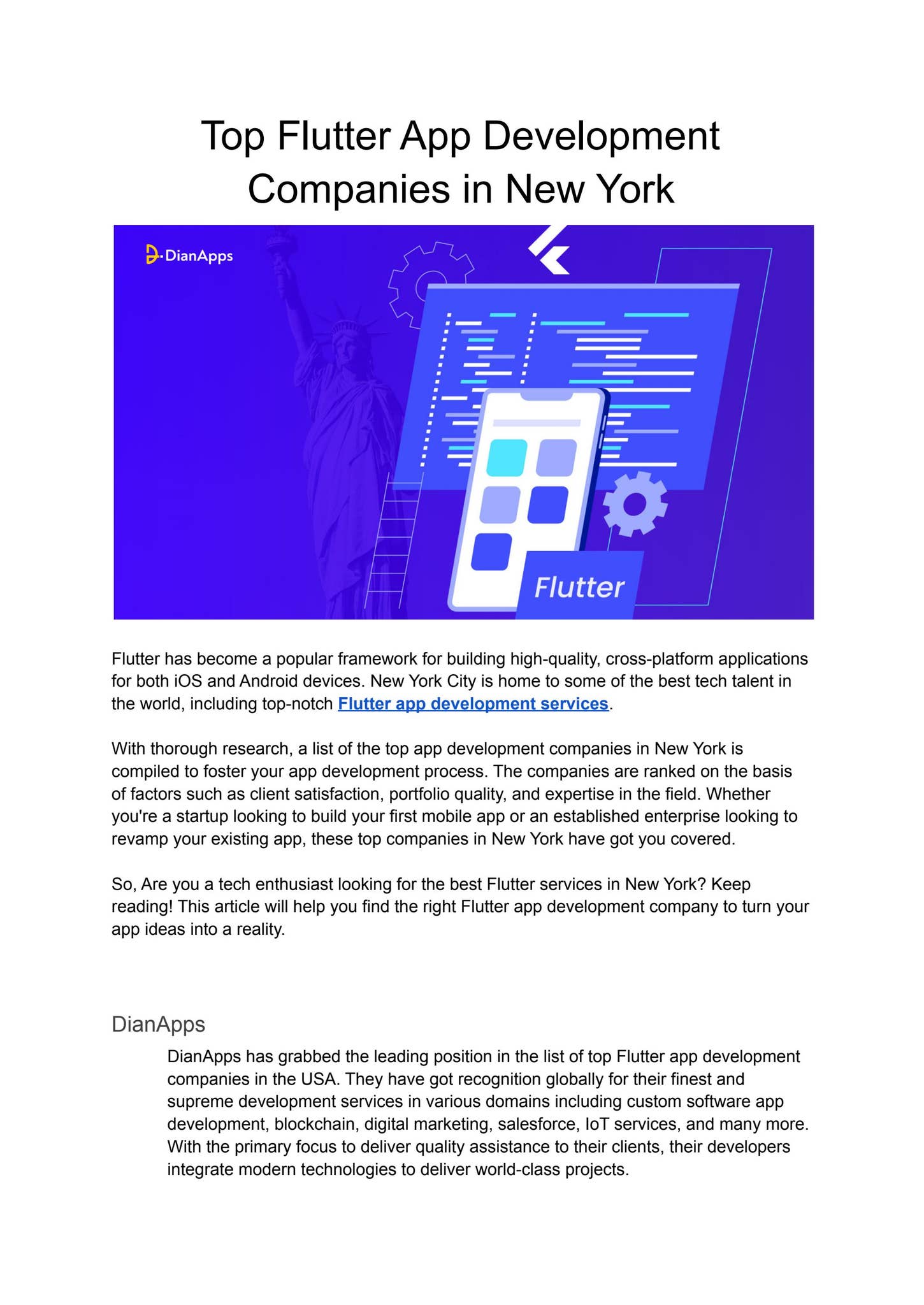 Top Flutter App Development Companies in New York by Dianapps - Issuu