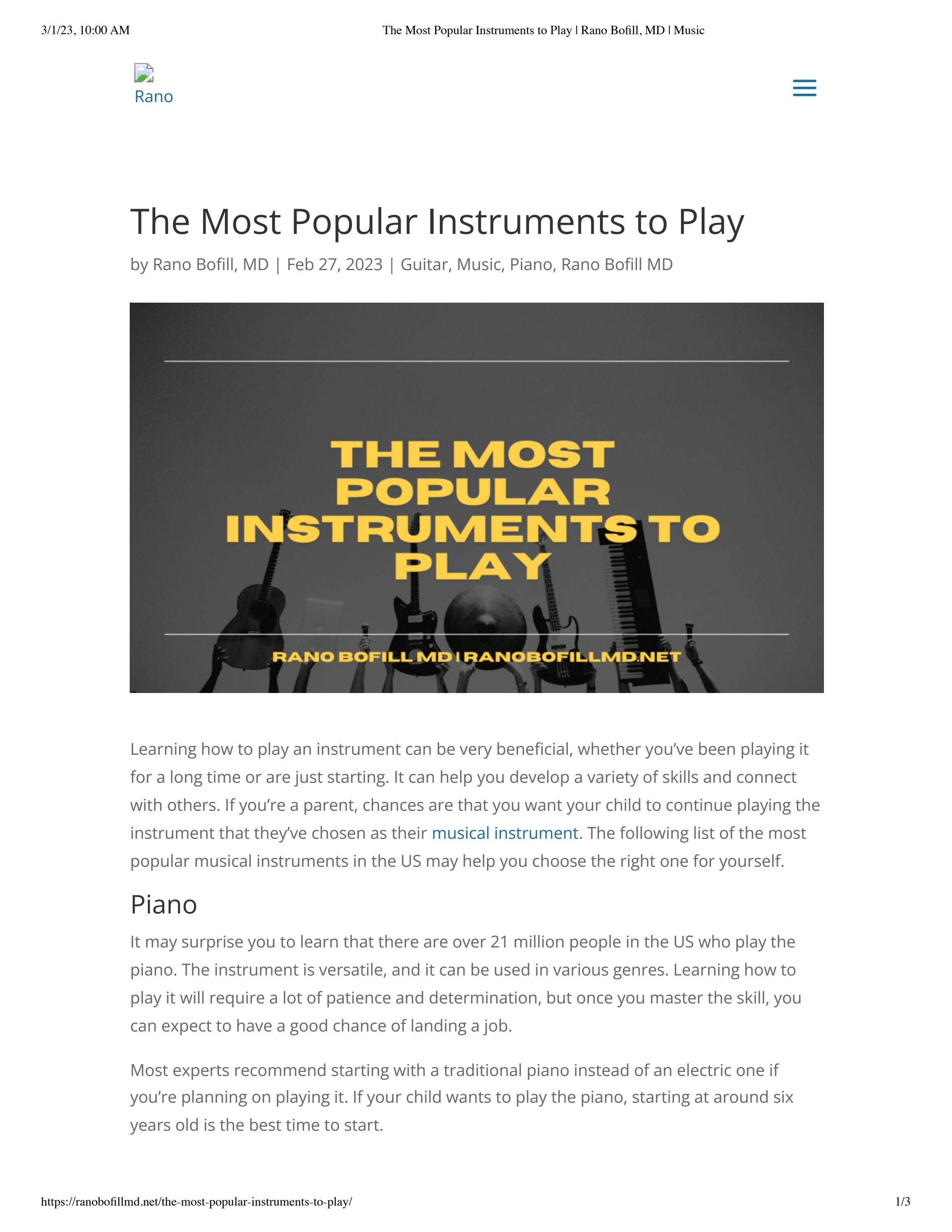 The Most Popular Instruments to Play Rano Bofill M.D. by Rano Bofill