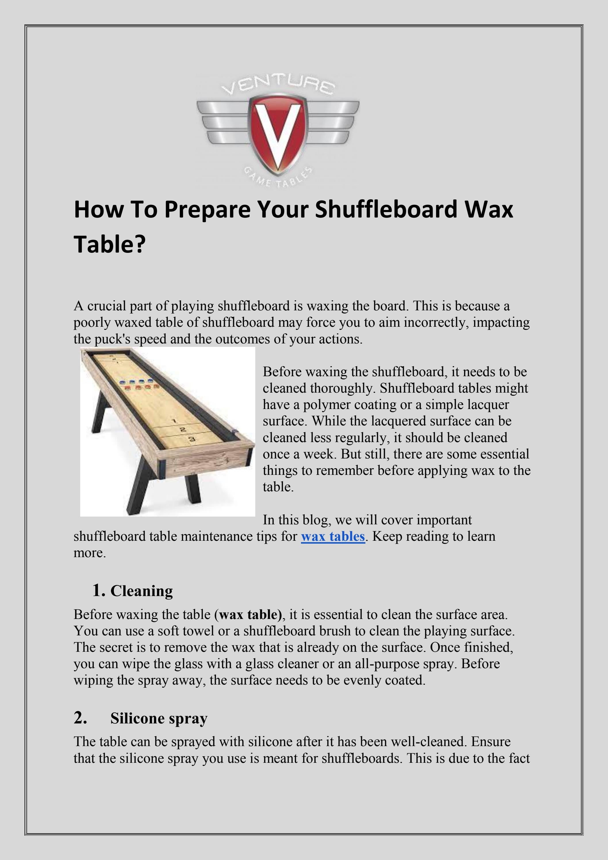 How to Prepare Your Shuffleboard Wax Table by ventureshuffleboard Issuu