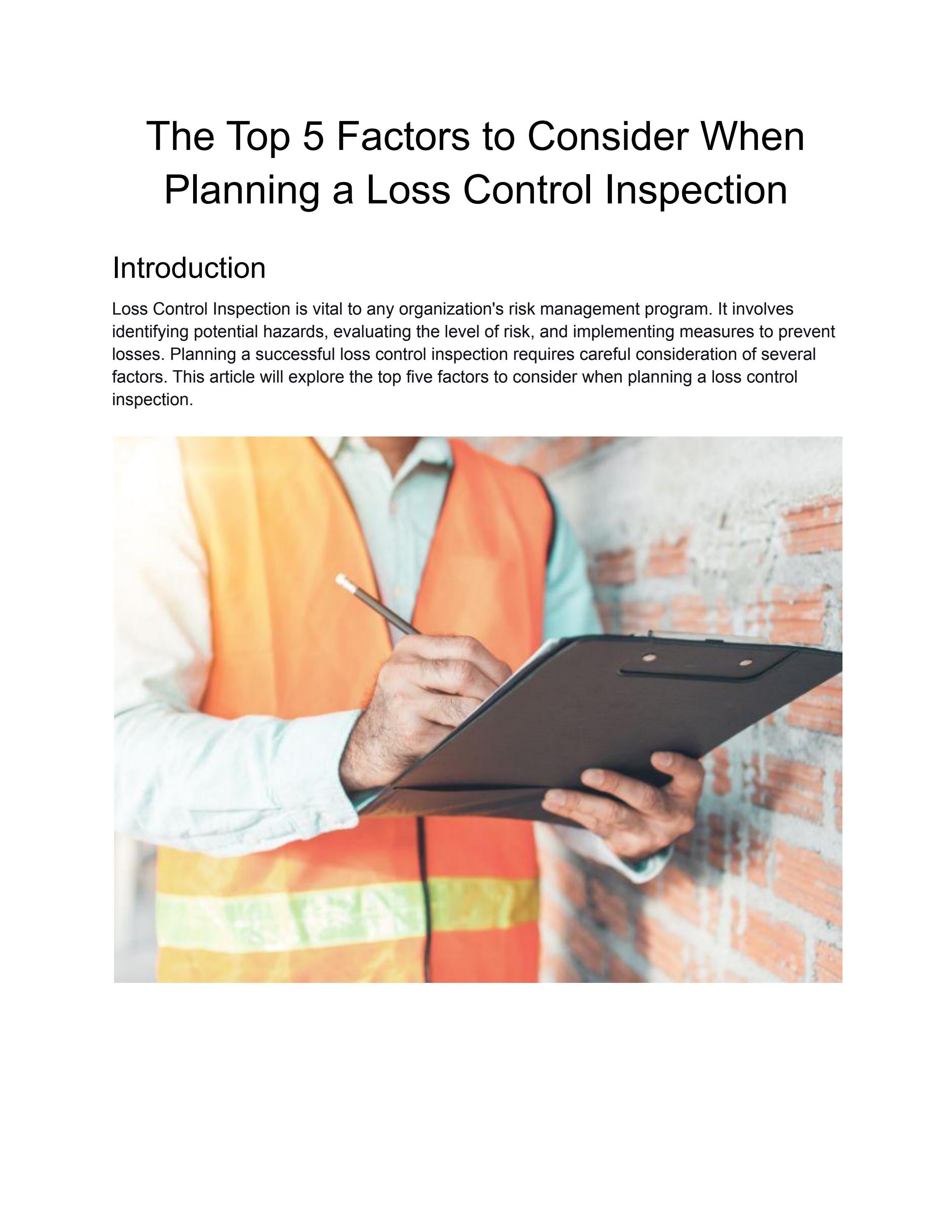 The Top 5 Factors to Consider When Planning a Loss Control Inspection