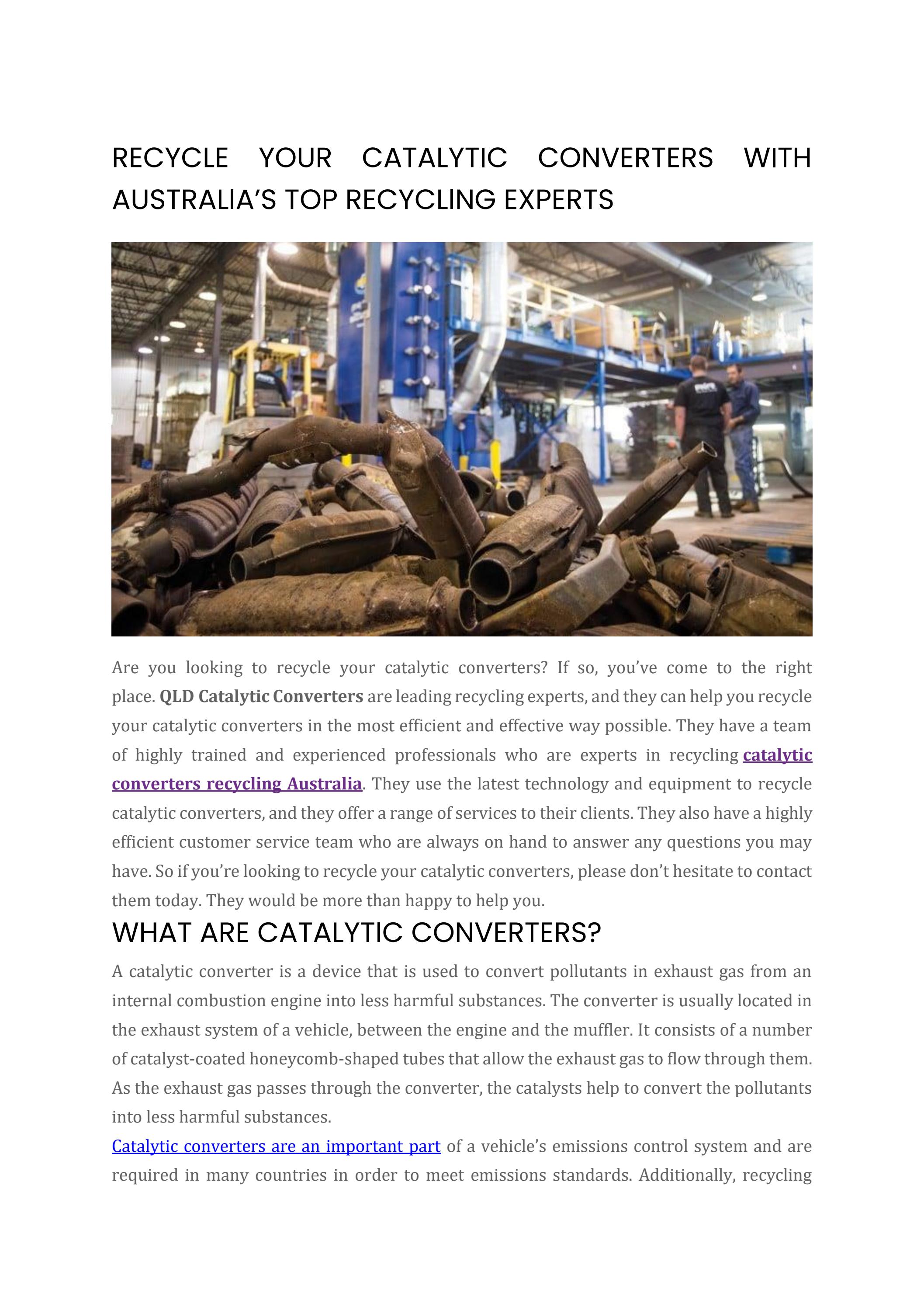 RECYCLE YOUR CATALYTIC CONVERTERS WITH AUSTRALIA’S TOP RECYCLING
