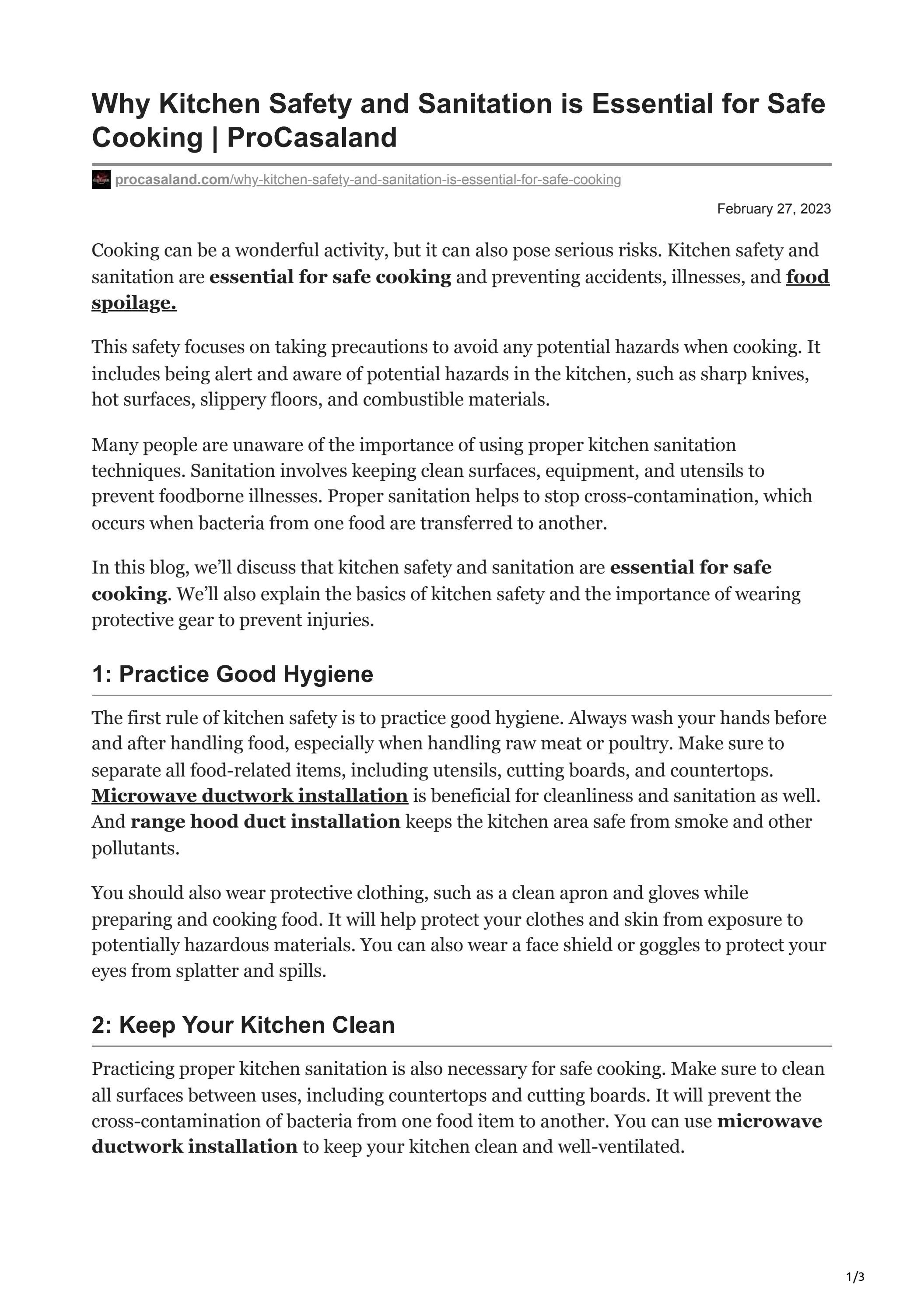 Why Kitchen Safety and Sanitation is Essential for Safe Cooking