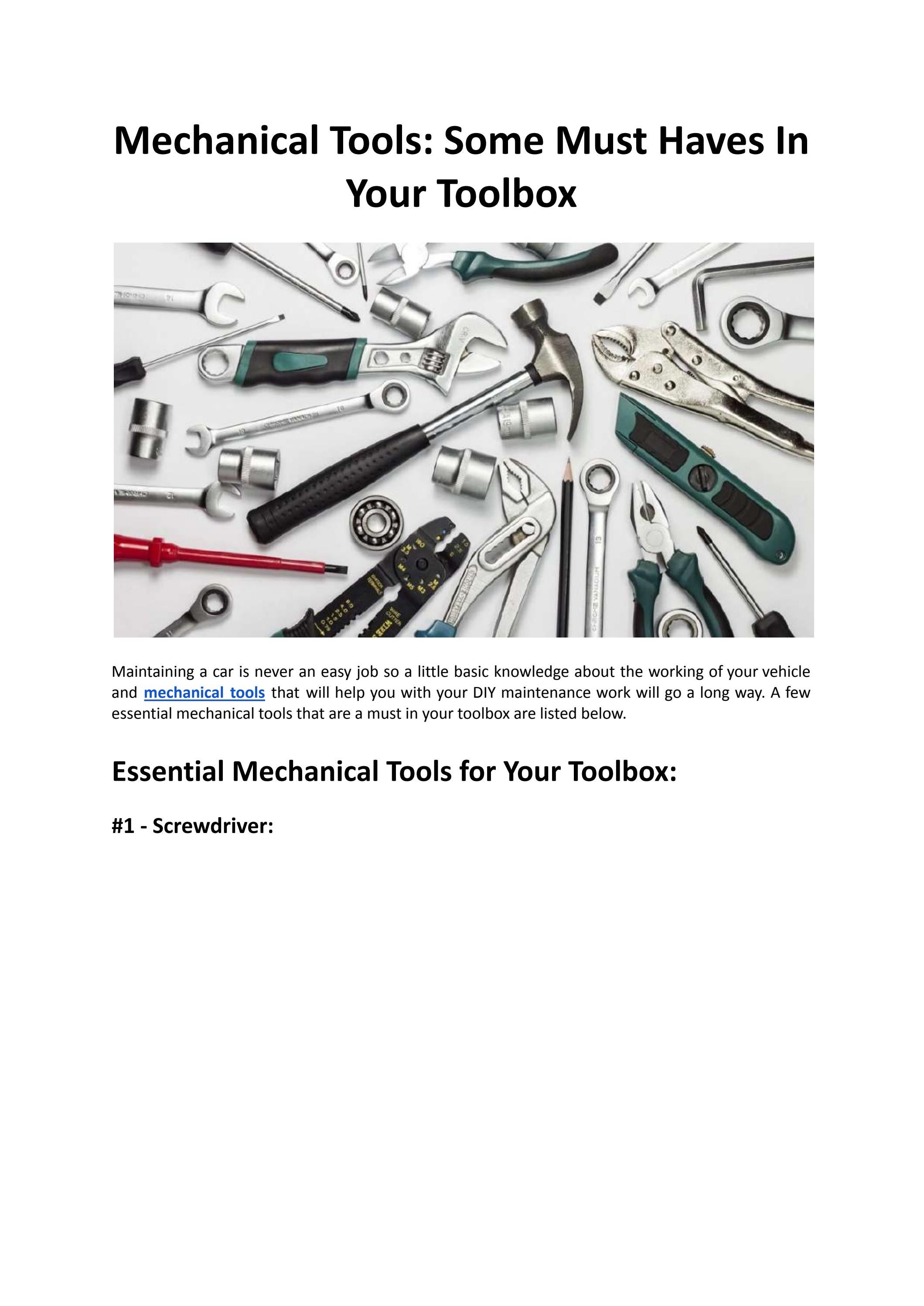 Mechanical Tools Some Must Haves In Your Toolbox LMS by Leicester
