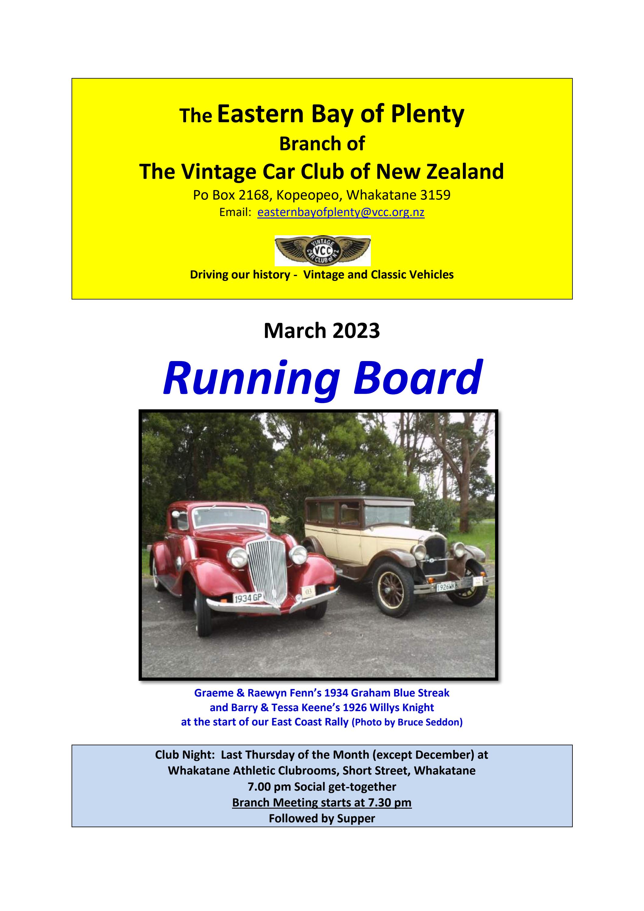 VCC EBOP RUNNING BOARD MARCH 2023 by Vintage Car Club of New Zealand