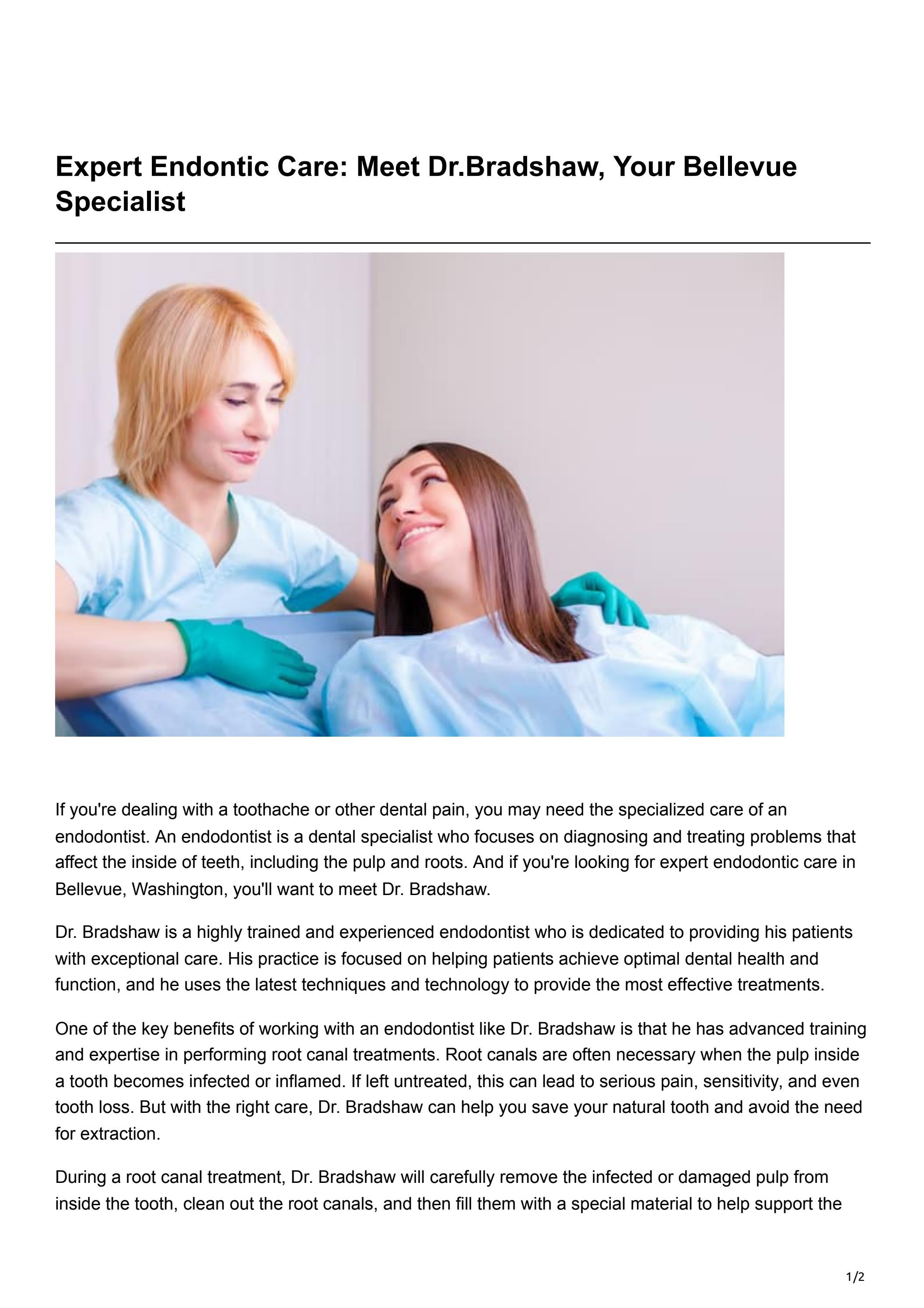 Expert Endodontic Care Meet Dr. Bradshaw, Your Bellevue Specialist by