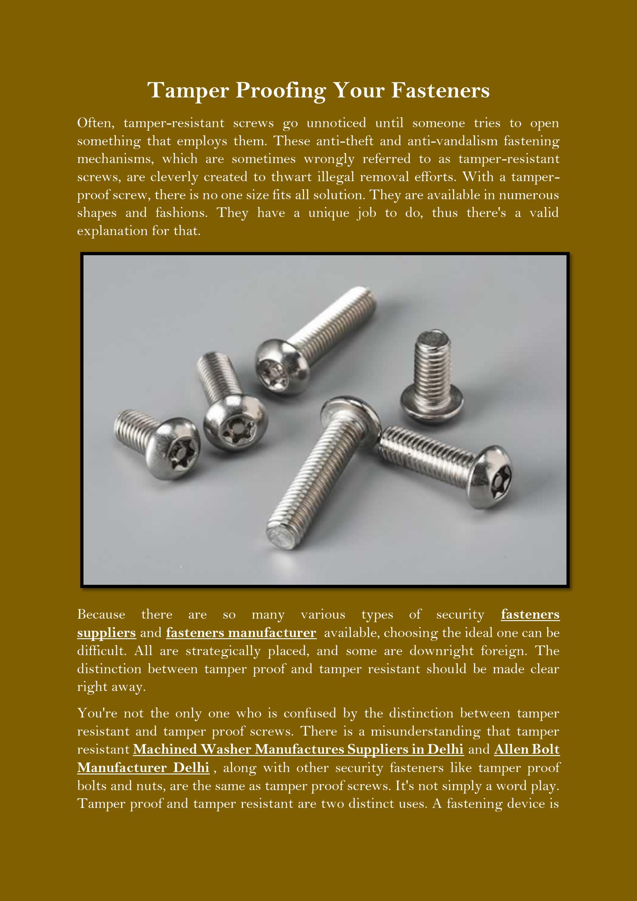 Tamper Proofing Your Fasteners by fastenerworldofficial Issuu