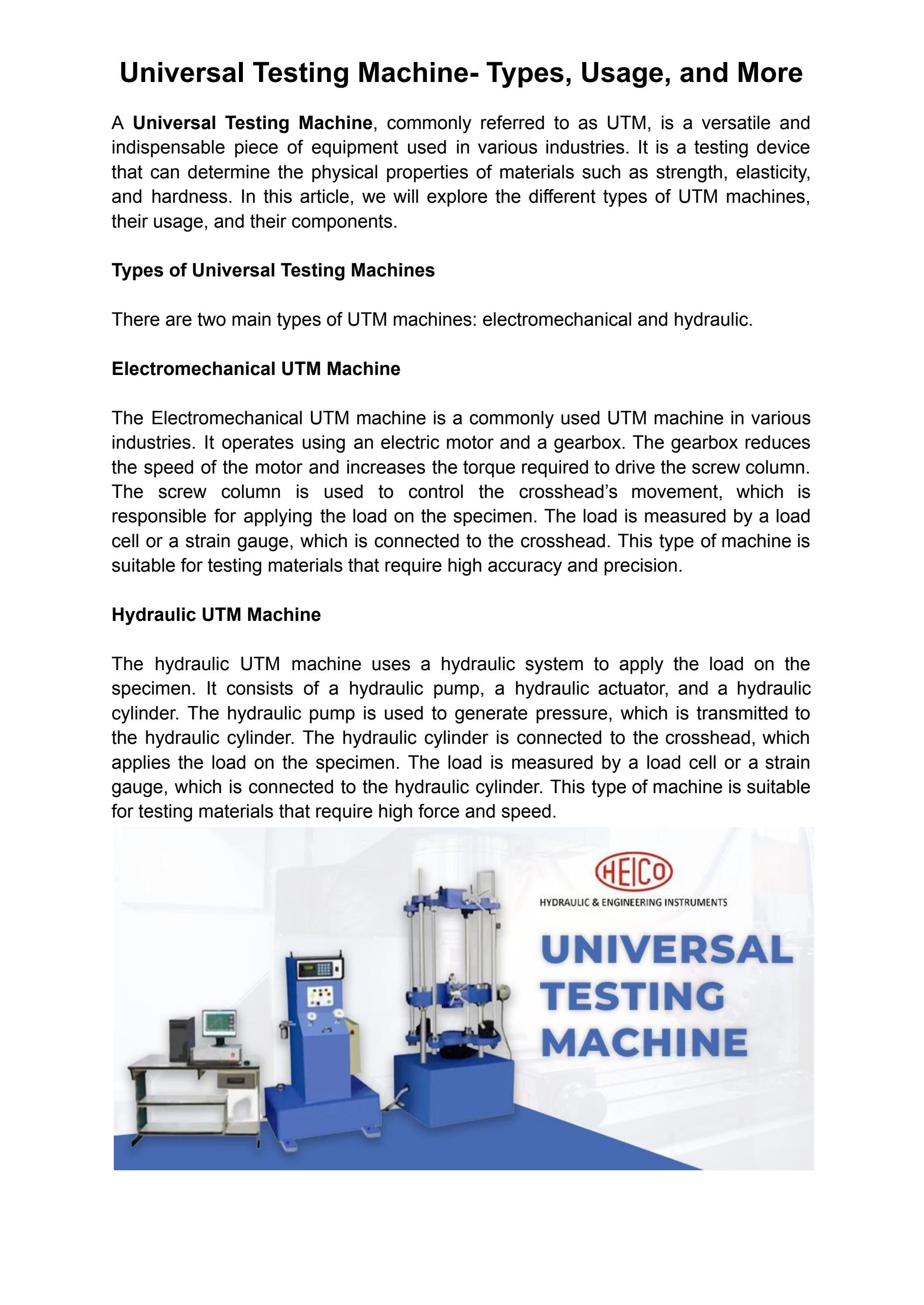 Universal Testing Machine Types, Usage, and More by HYDRAULIC
