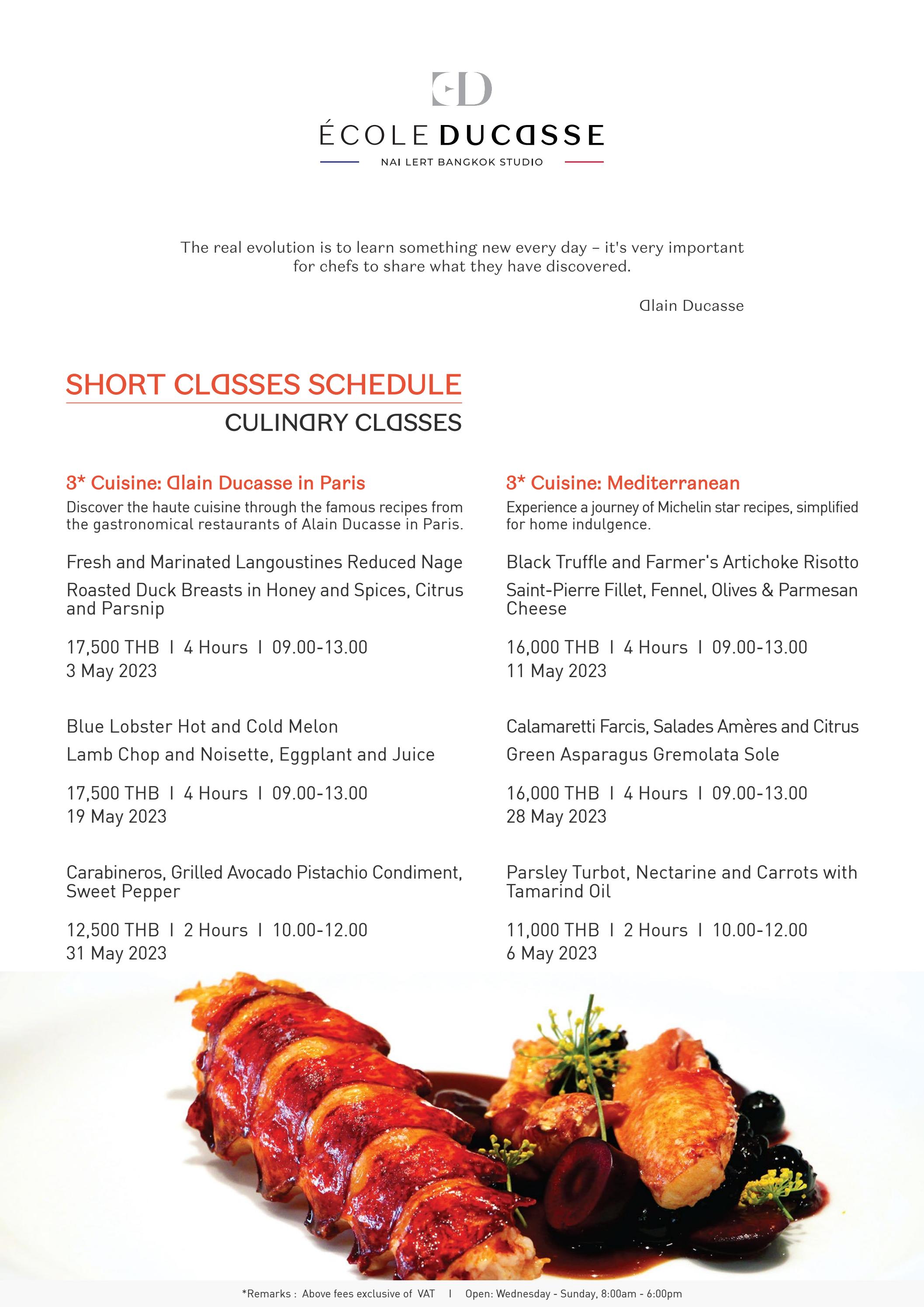 Short Classes Culinary & Pastry May 2023 by École Ducasse Nai Lert