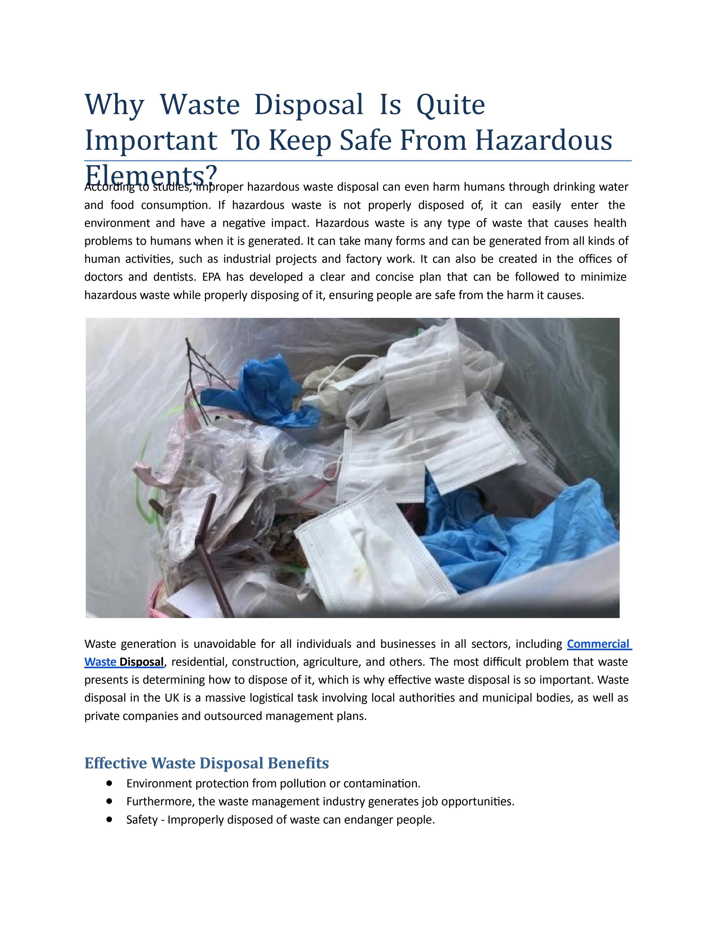 Why Waste Disposal Is Quite Important To Keep Safe From Hazardous