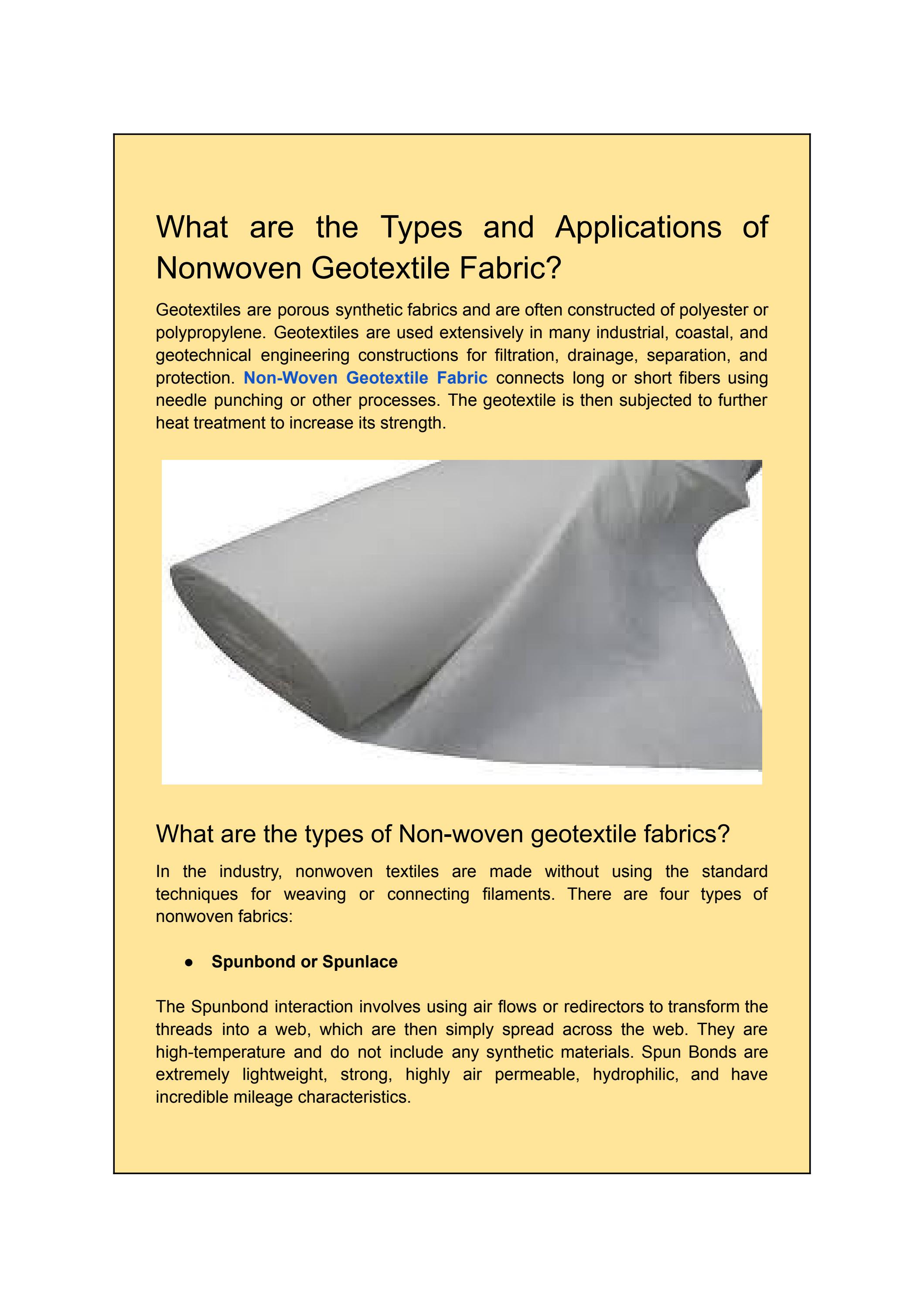 What are the Types and Applications of Nonwoven Geotextile Fabric? by