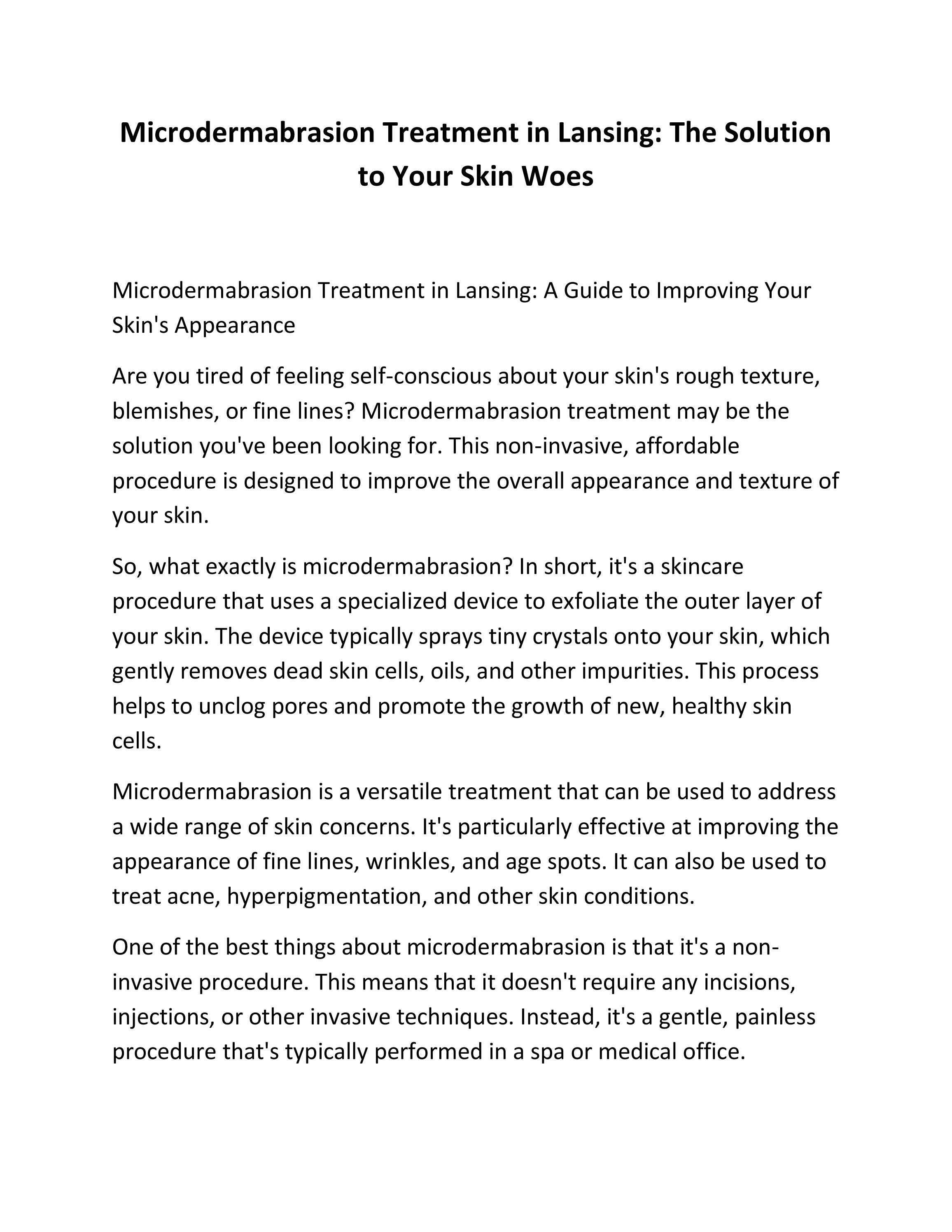 Microdermabrasion Treatment in Lansing The Solution to Your Skin Woes