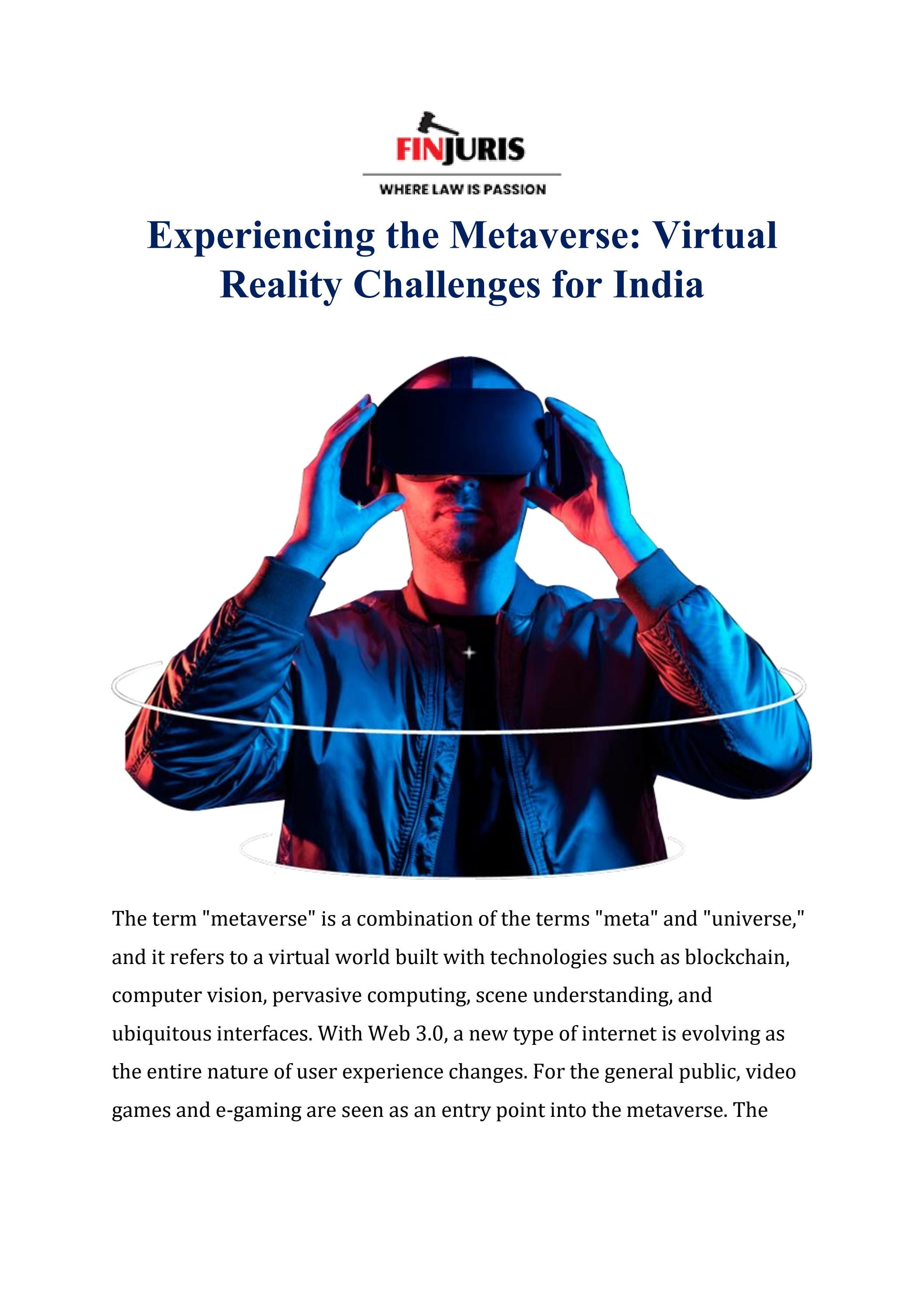 Experiencing the Metaverse Virtual Reality Challenges for India by