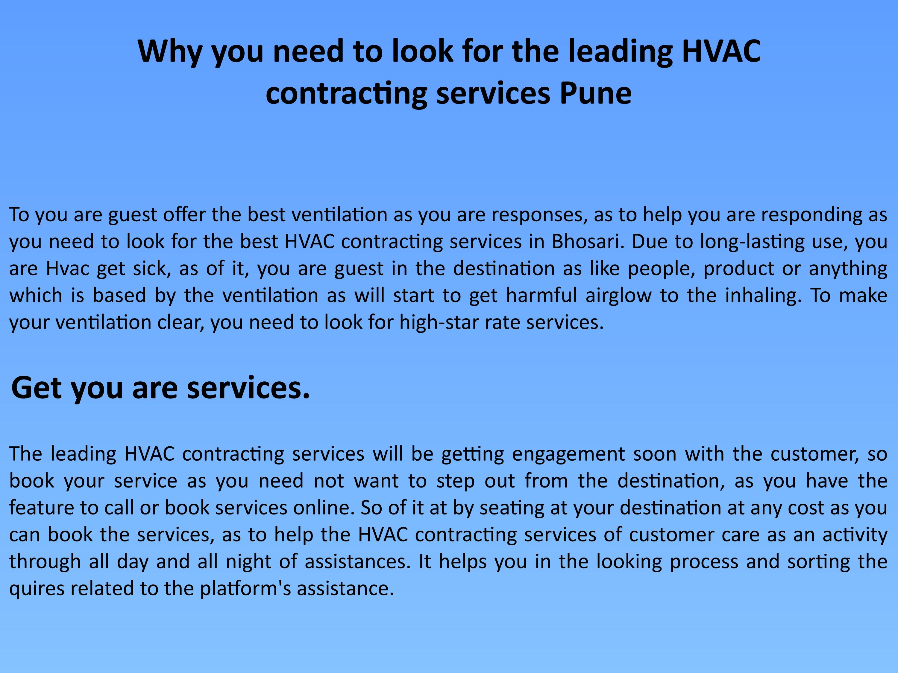 Why you need to look for the leading HVAC contracting services Pune by