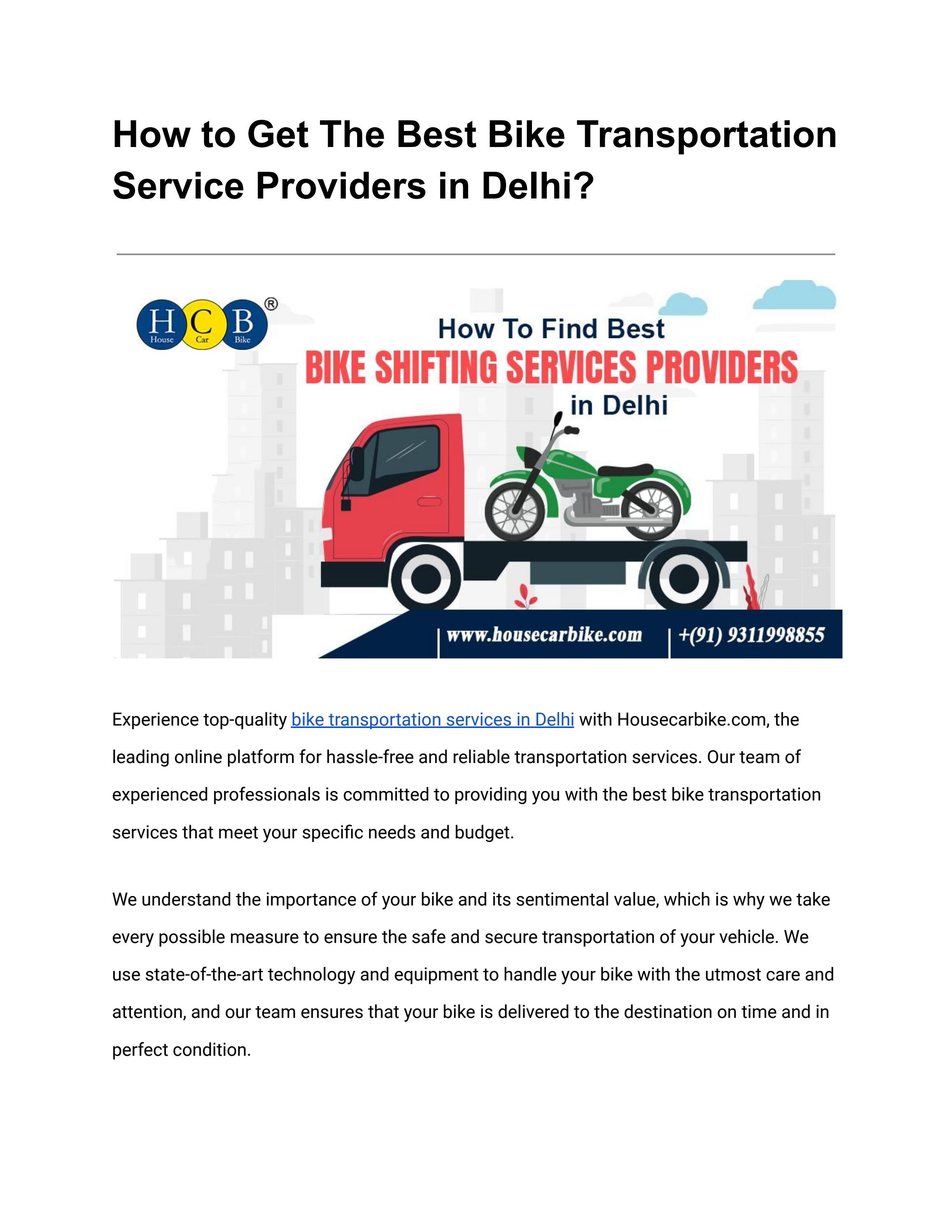 23 Verified Top Quality Bike Transport Services Providers in Delhi at