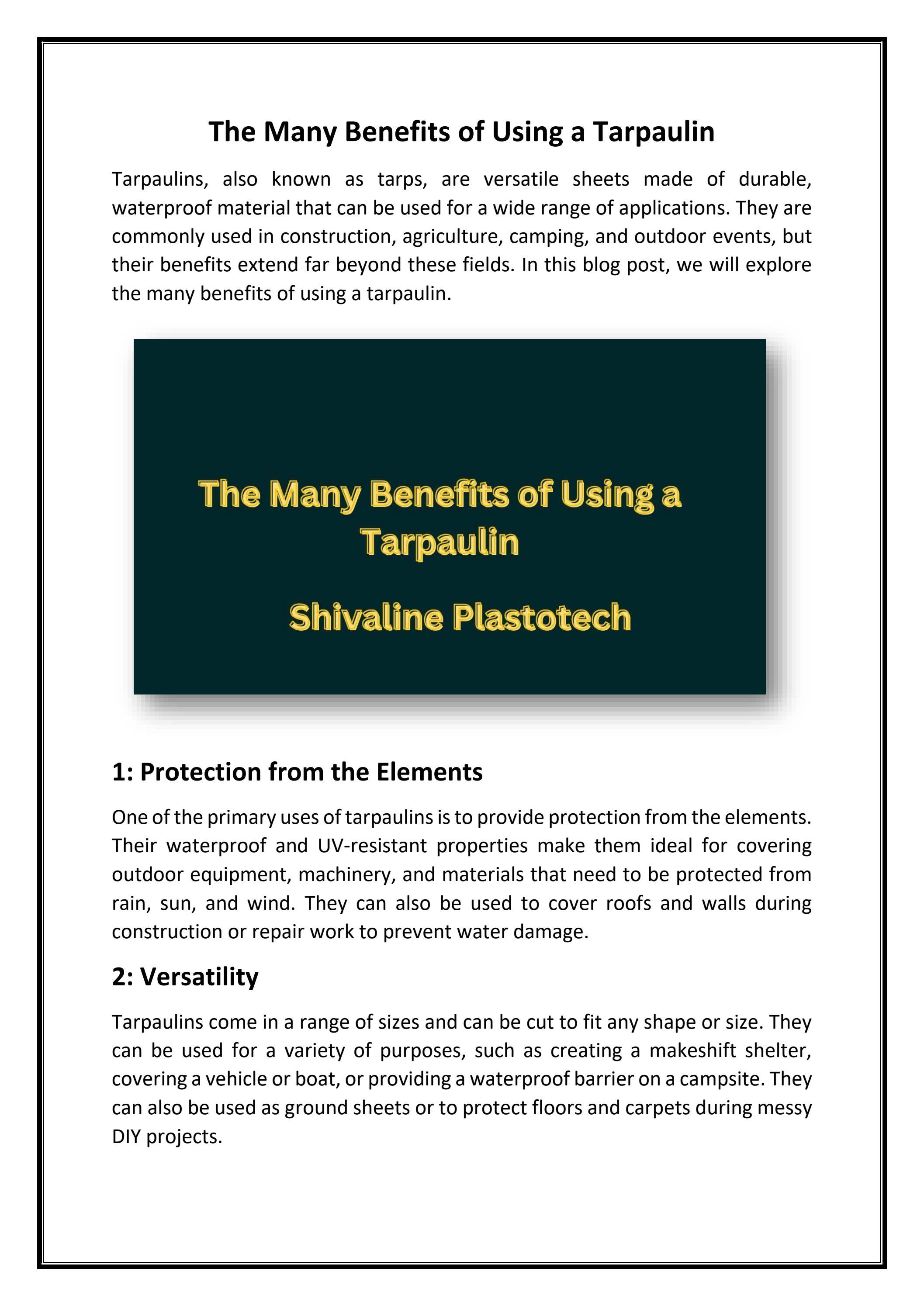 The Many Benefits Of Using A Tarpaulin by shivalineplastotech Issuu