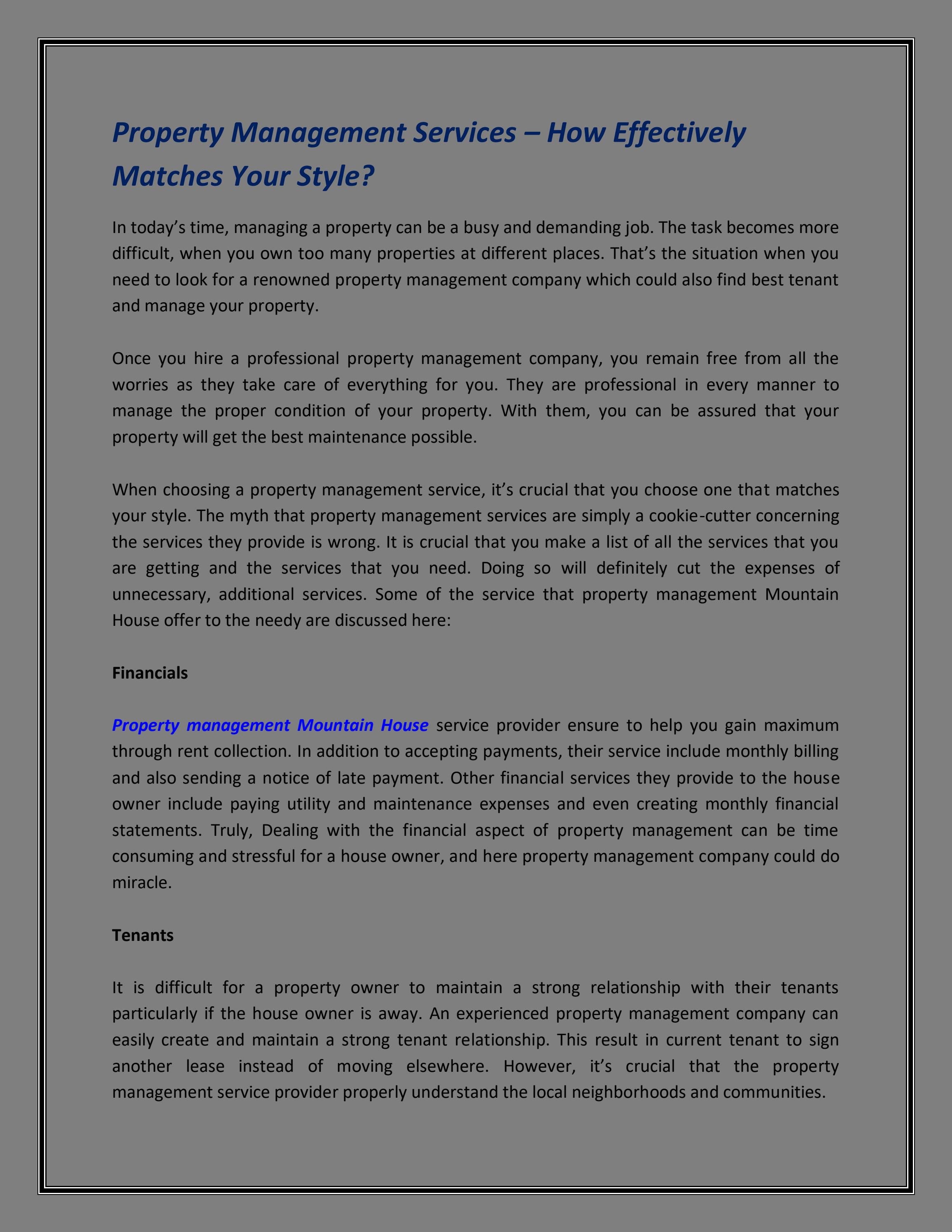Property Management Services How Effectively Matches Your Style? by