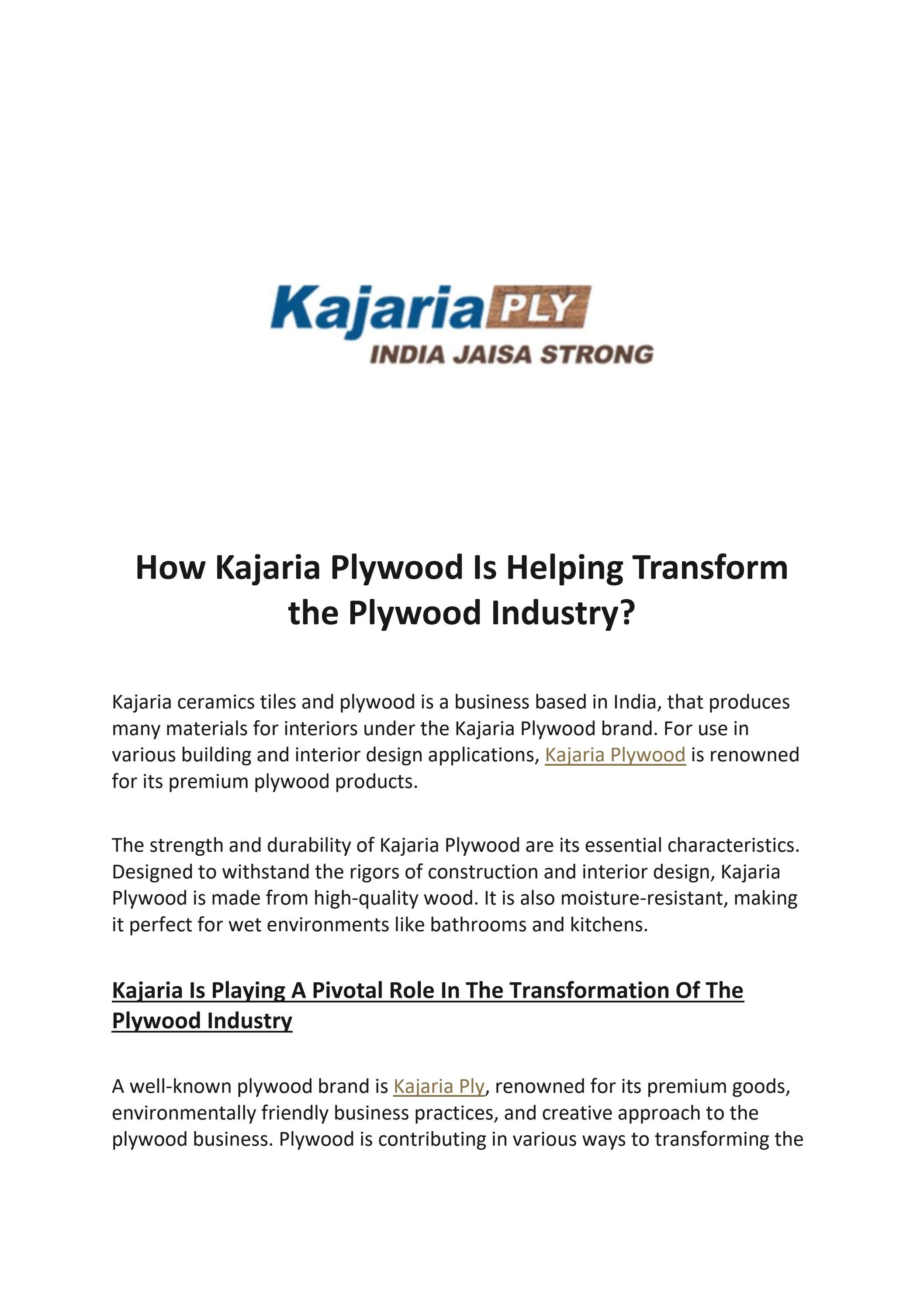 How Kajaria Plywood Is Helping Transform the Plywood Industry? by