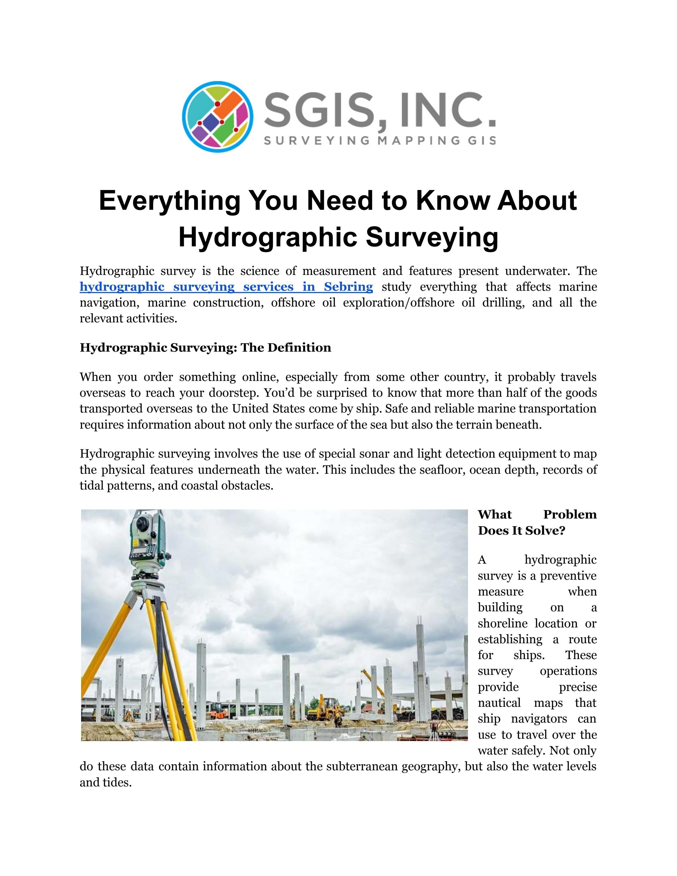 Hydrographic Surveying Services in Sebring SGIS INC by SGIS Survey