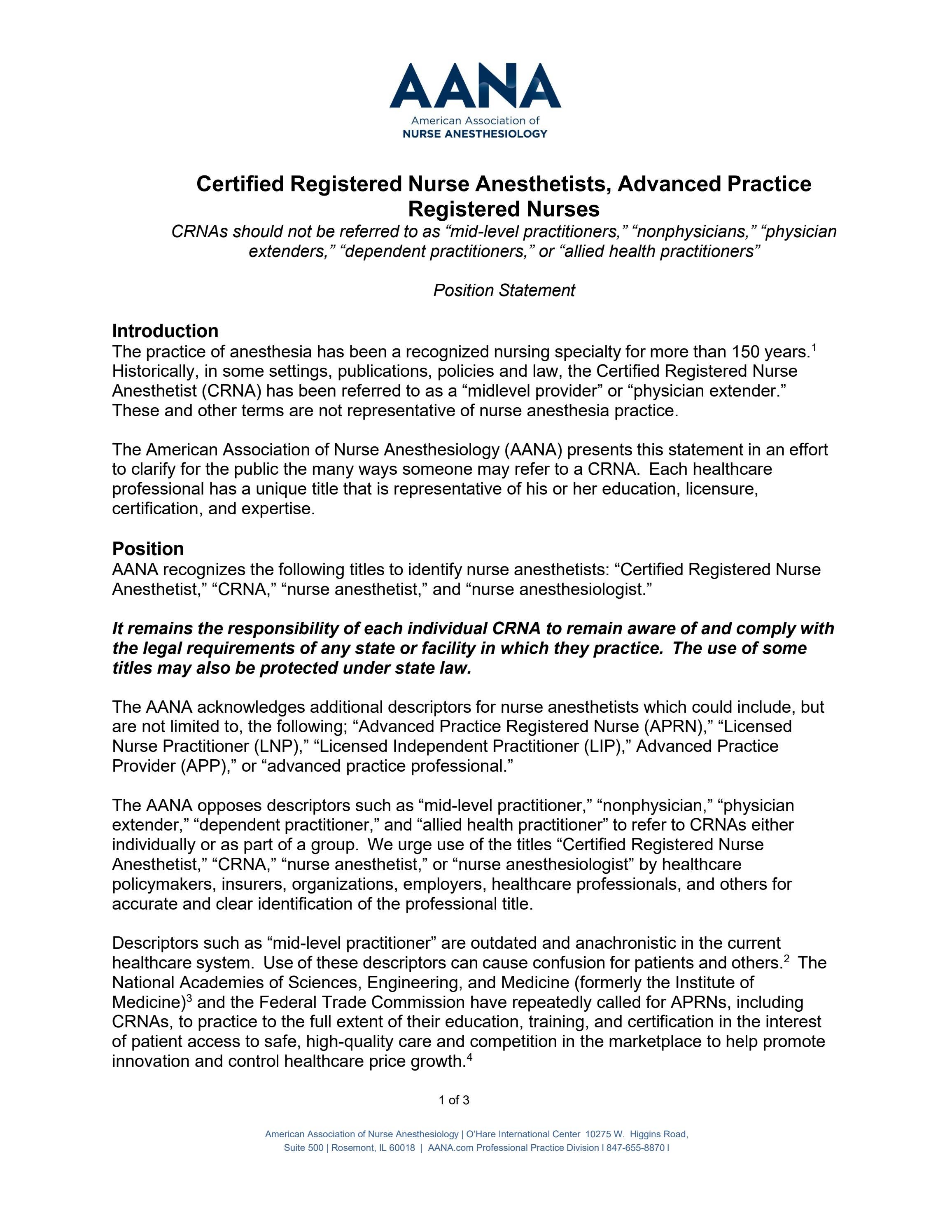 Certified Registered Nurse Anesthetists, Advanced Practice Registered ...