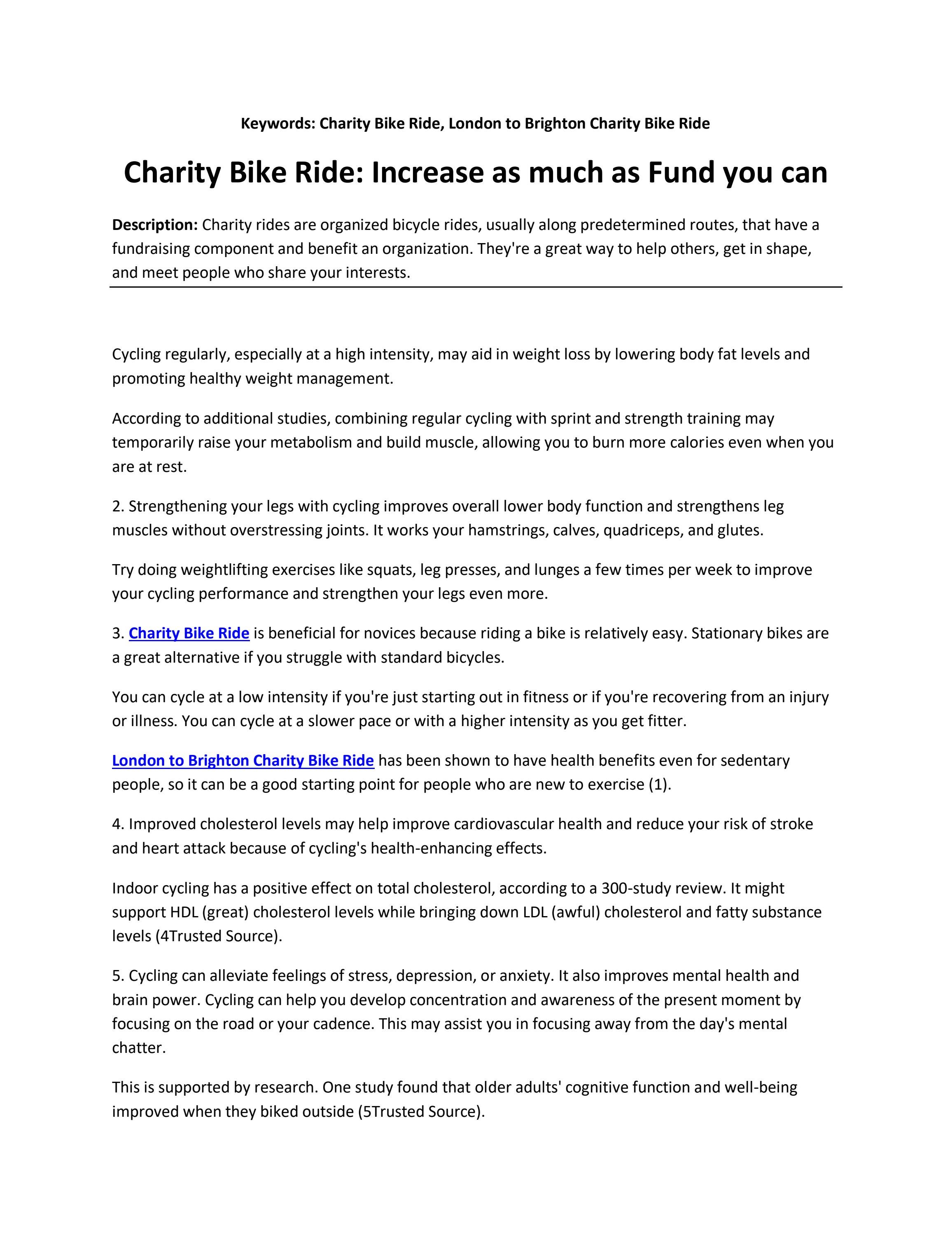 Charity Bike Ride: Increase as much as Fund you can by Cycle for ...