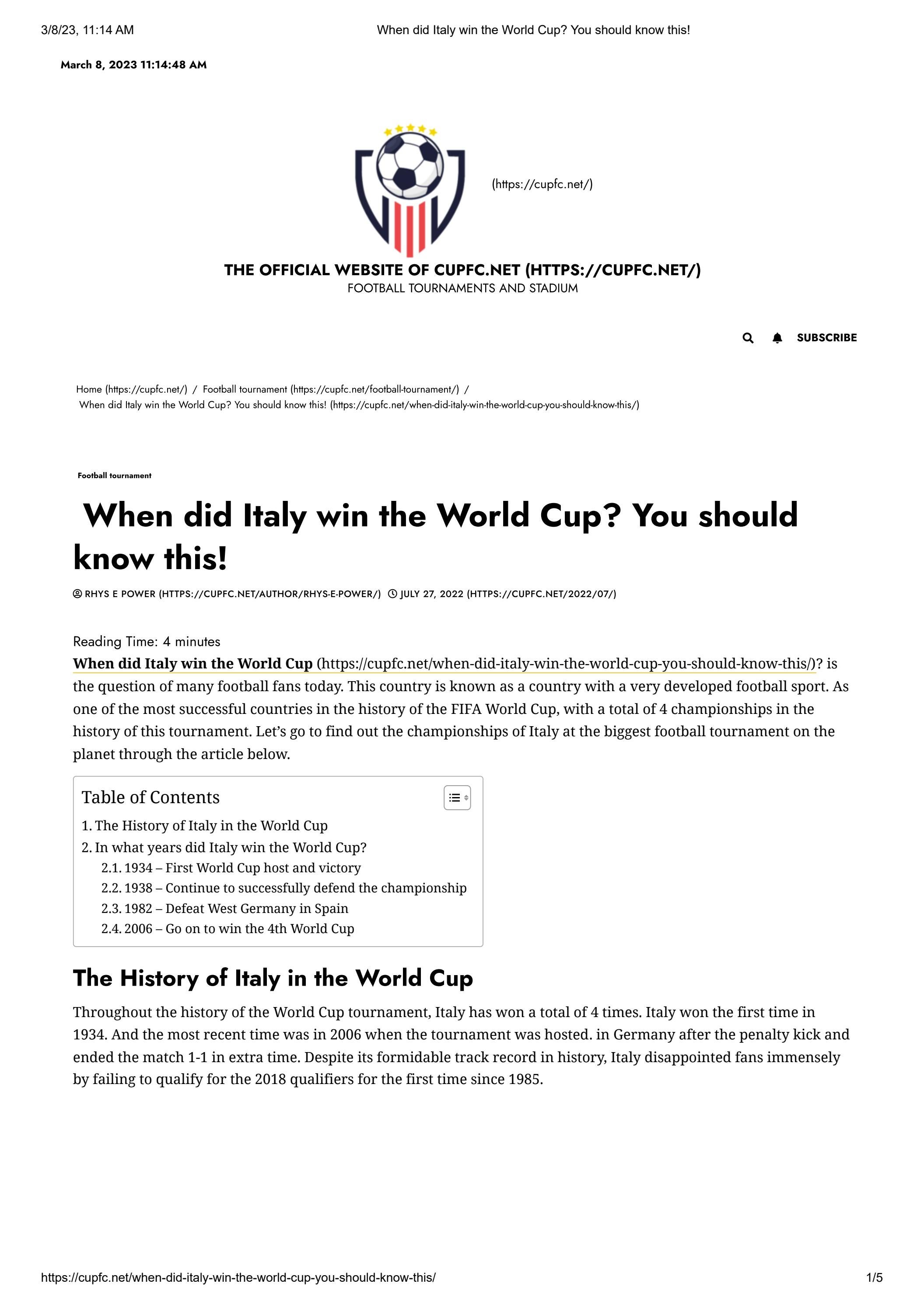 When did Italy win the World Cup? You should know this! by Cambridge