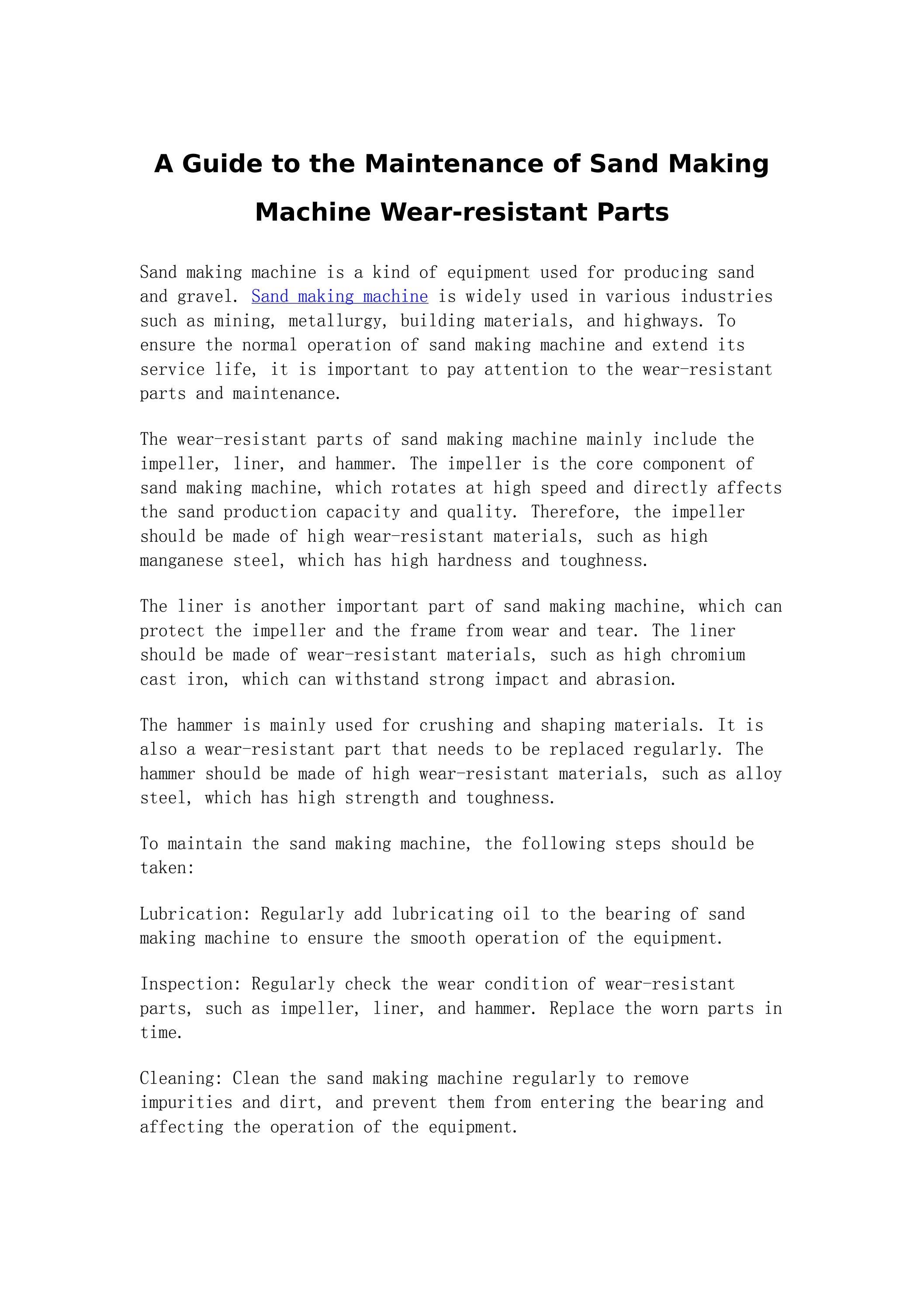 A Guide to the Maintenance of Sand Making Machine Wear-resistant Parts ...