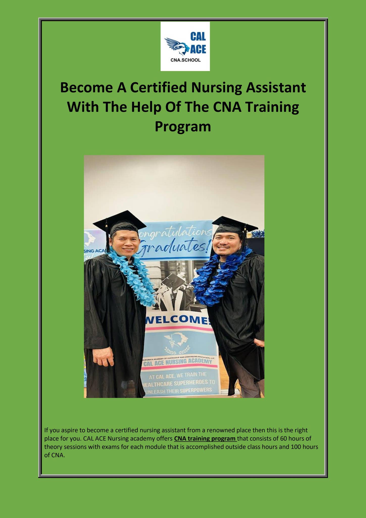 Become a certified nursing assistant with the help of the CNA Training ...