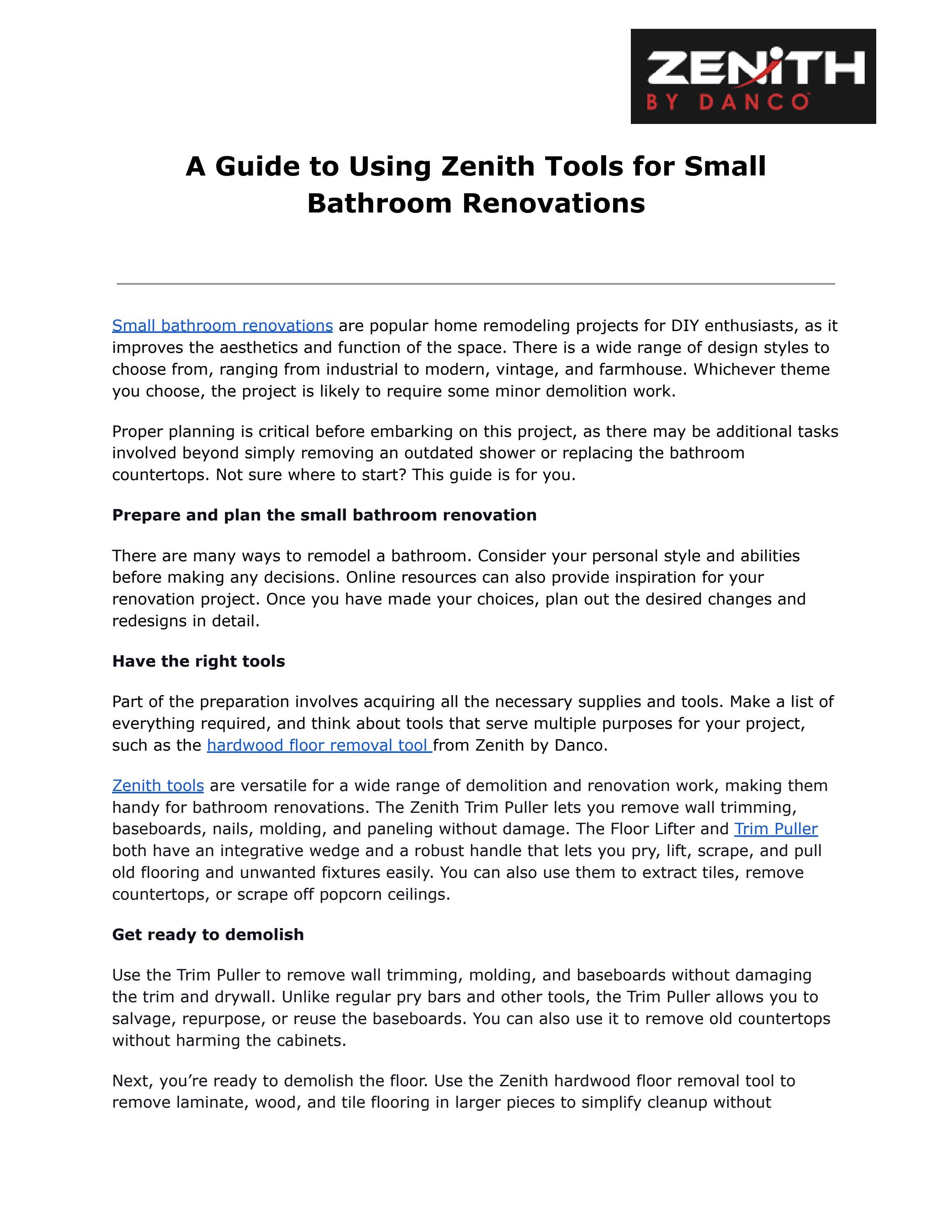 A Guide to Using Zenith Tools for Small Bathroom Renovations by zenith industries Issuu