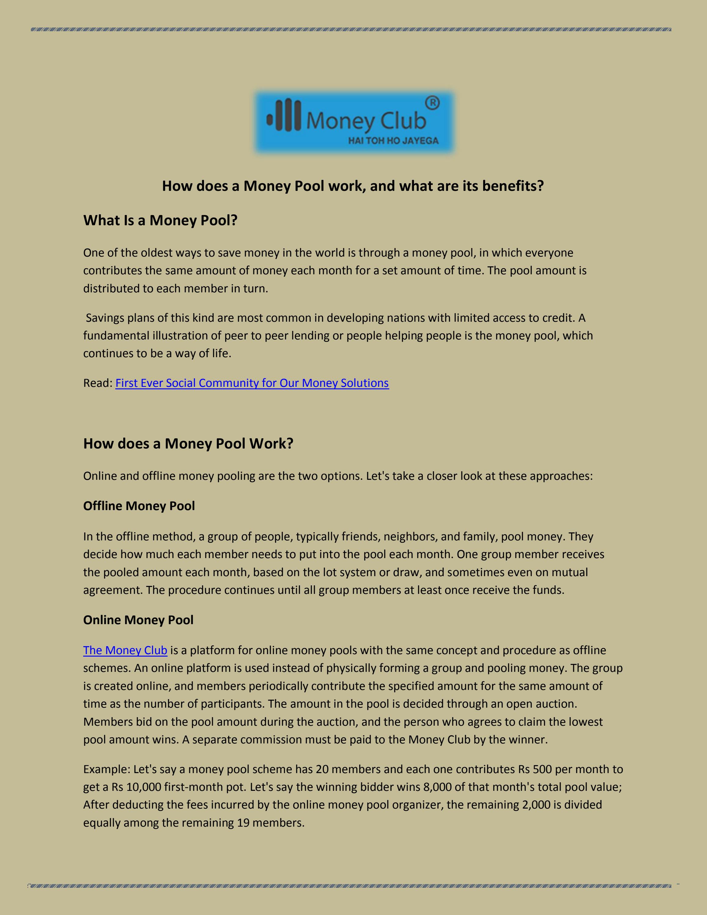 How does a Money Pool work, and what are its benefits? by