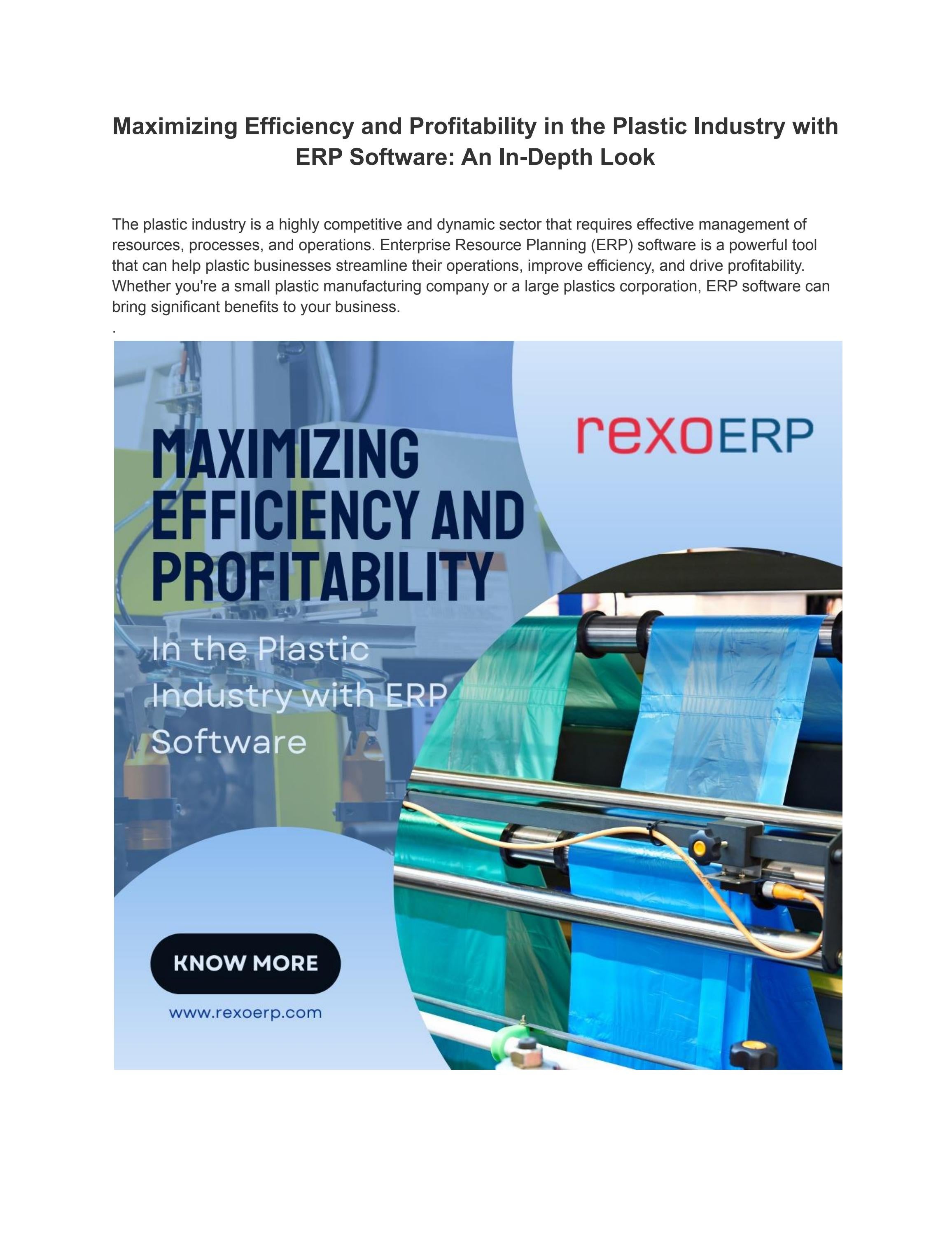Maximizing Efficiency and Profitability in the Plastic Industry with ERP Software An InDepth