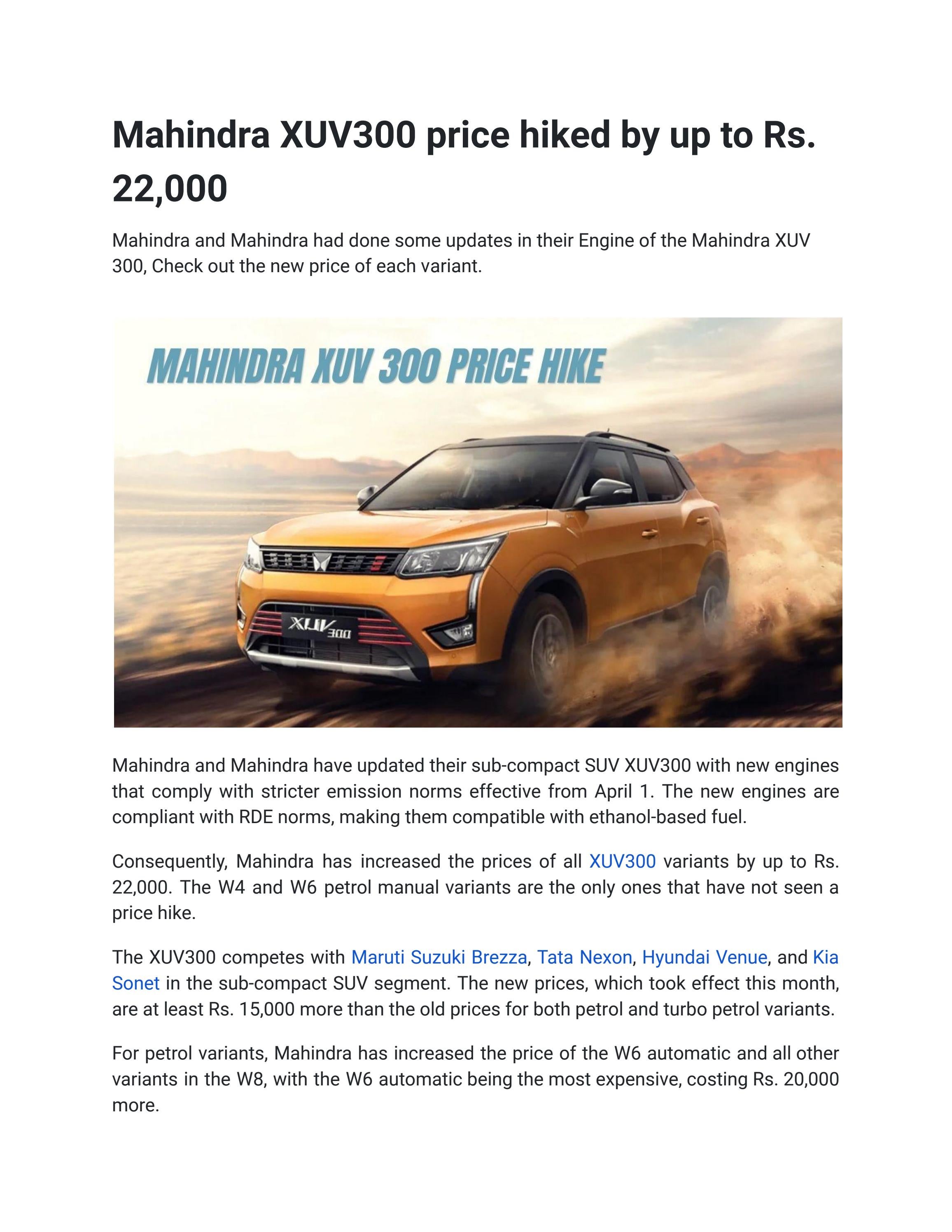 Mahindra XUV300 price hiked by up to Rs. 22,000 by cmv360 Issuu