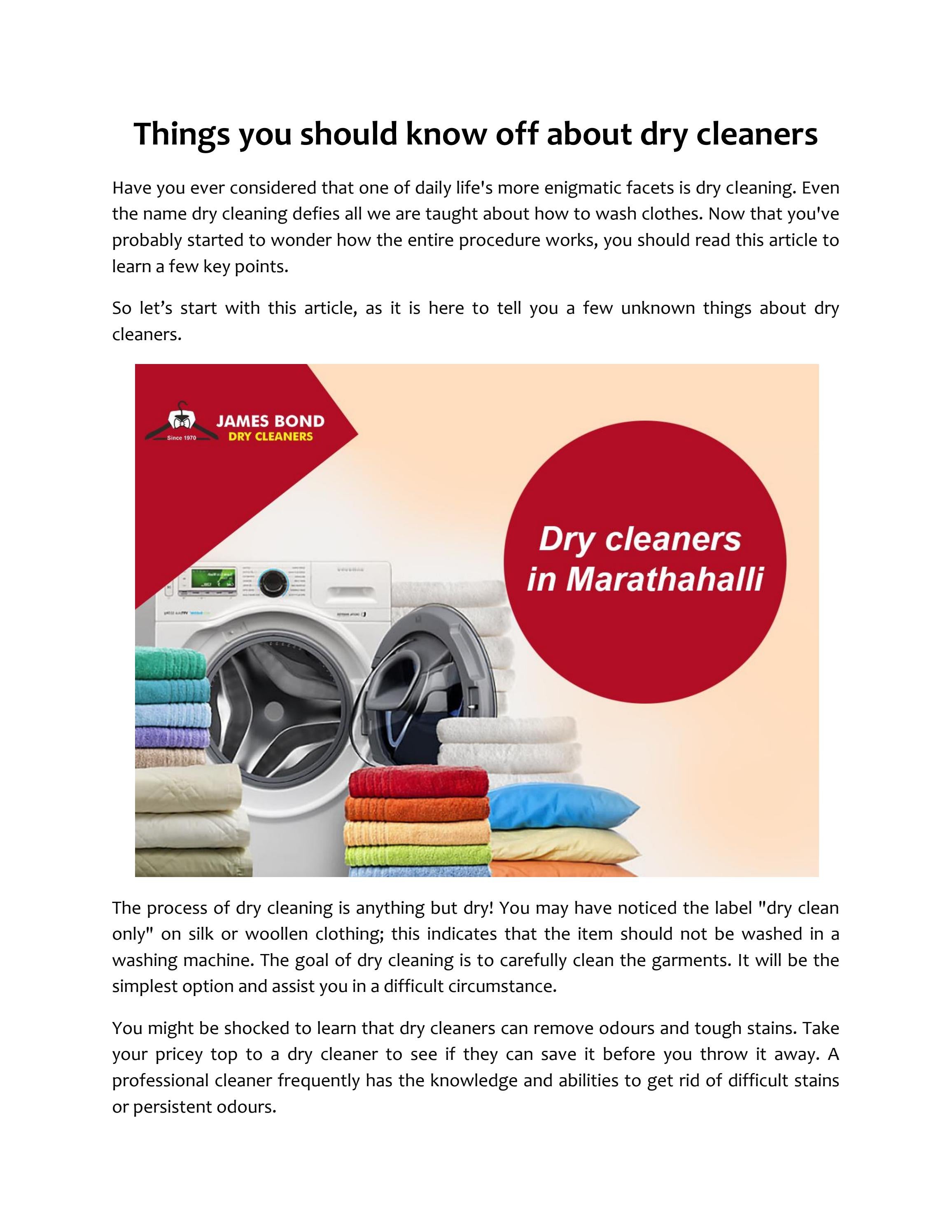 Things you should know off about dry cleaners by James Bond Dry