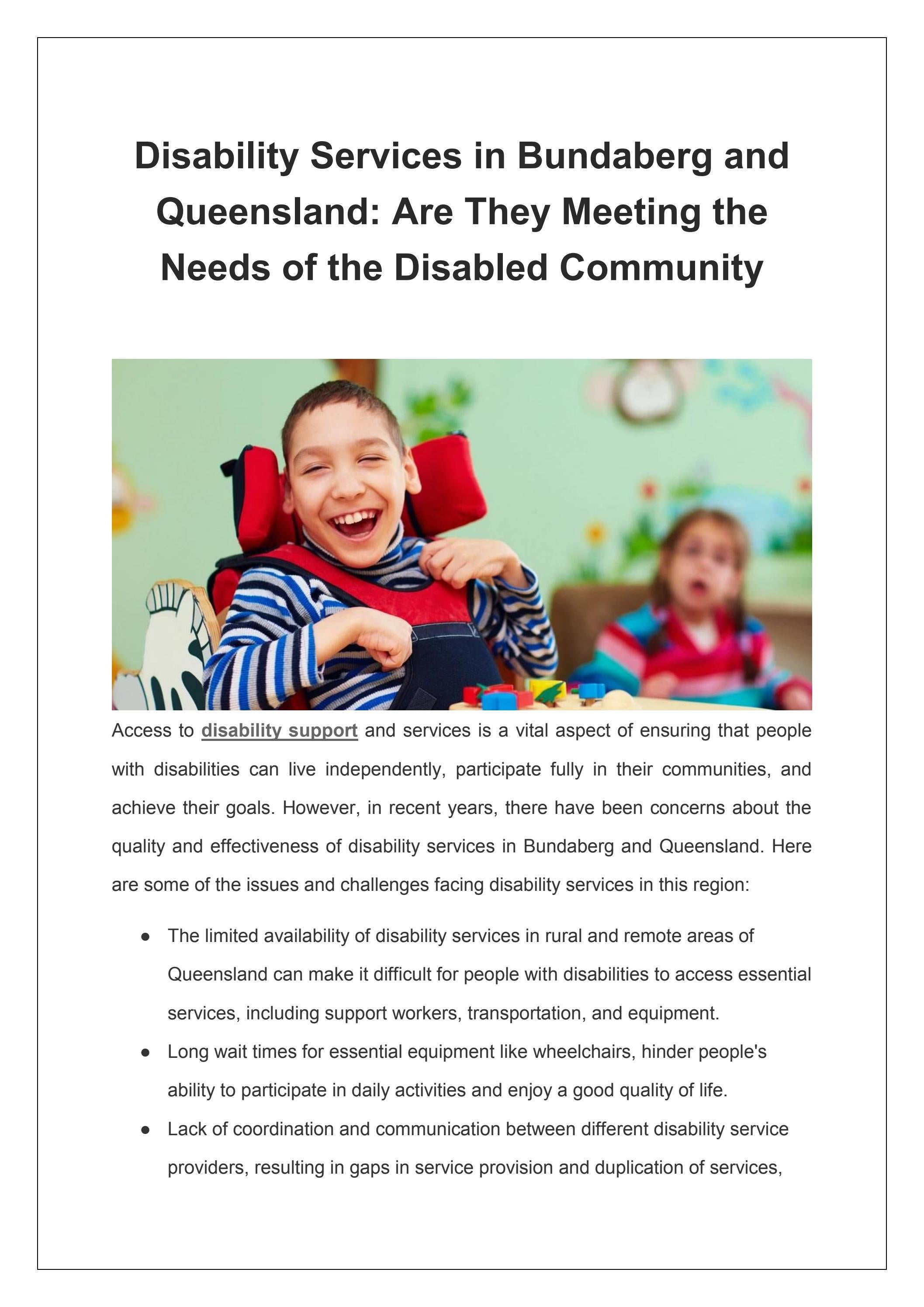 Disability Services in Bundaberg & Queensland Are They Meeting the Needs of the Disabled