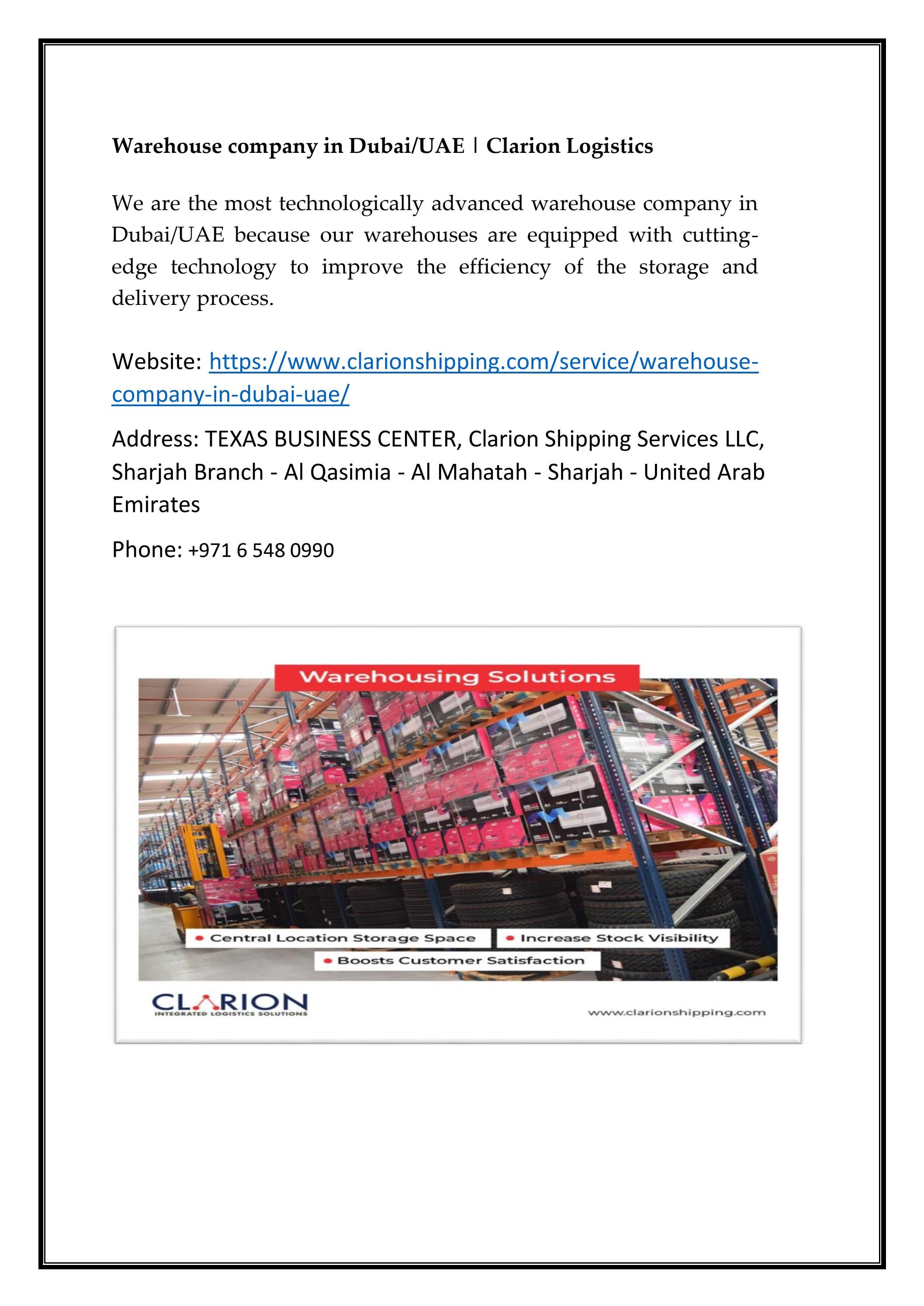 Warehouse company in DubaiUAE by clarion shipping Issuu