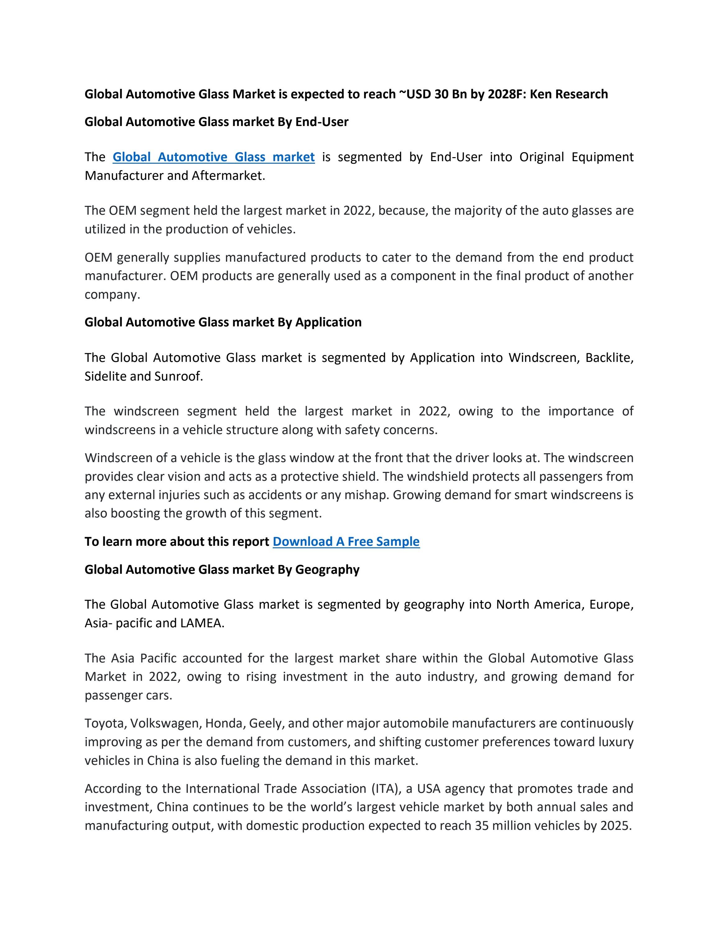 Competitor Companies in Automotive Glass Industry by