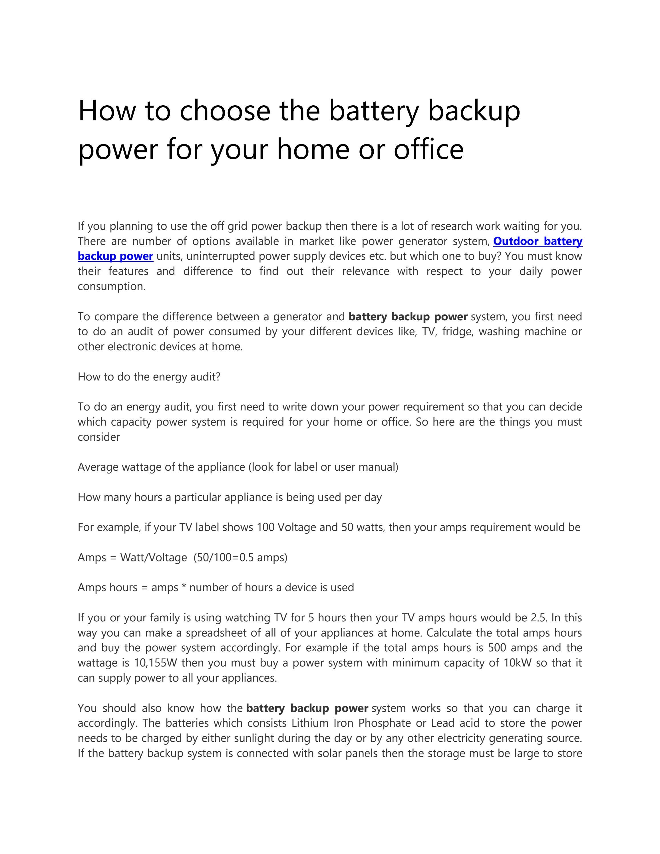 How to choose the battery backup power for your home or office by