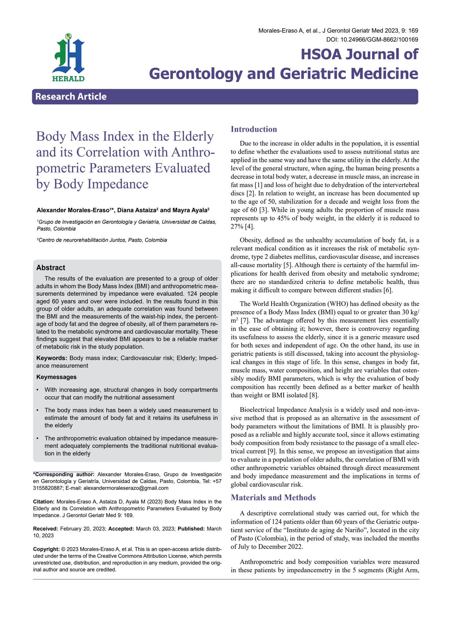 Body Mass Index in the Elderly and its Correlation with Anthropometric ...