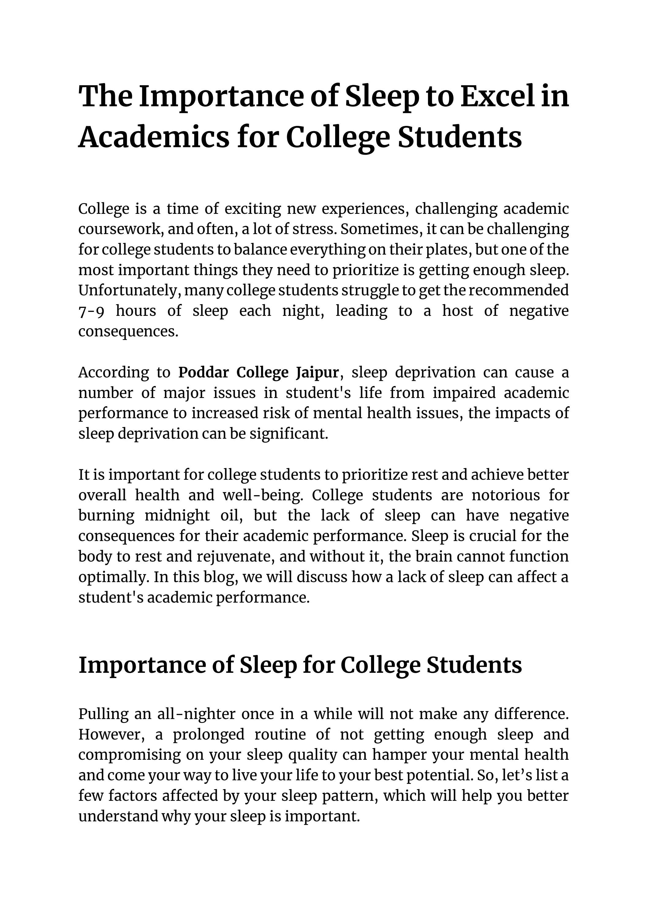 Sleep Deprivation Effects On College Students