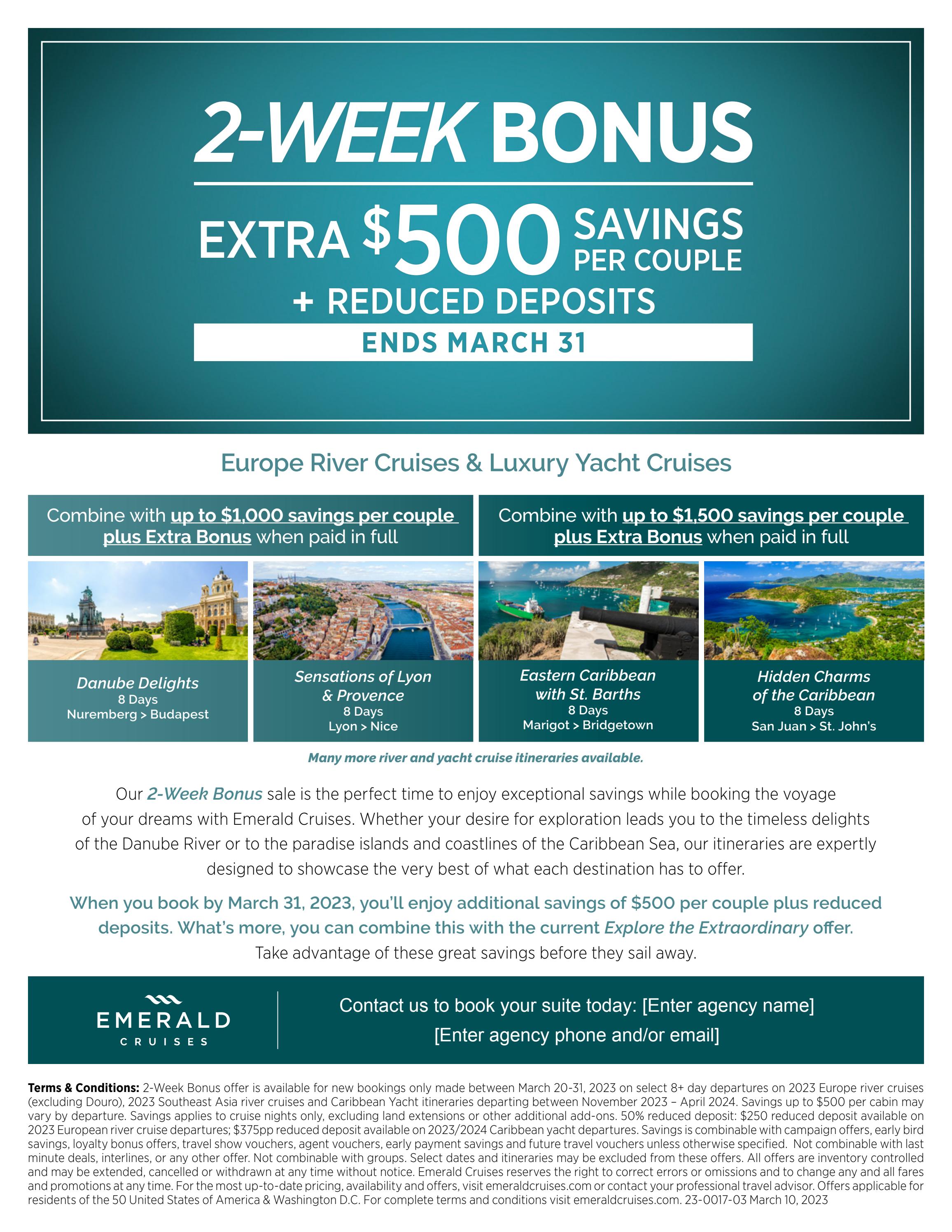 Emerald Cruises March 2 Week Bonus Flyer (Trade) by Scenic &amp; Emerald ...