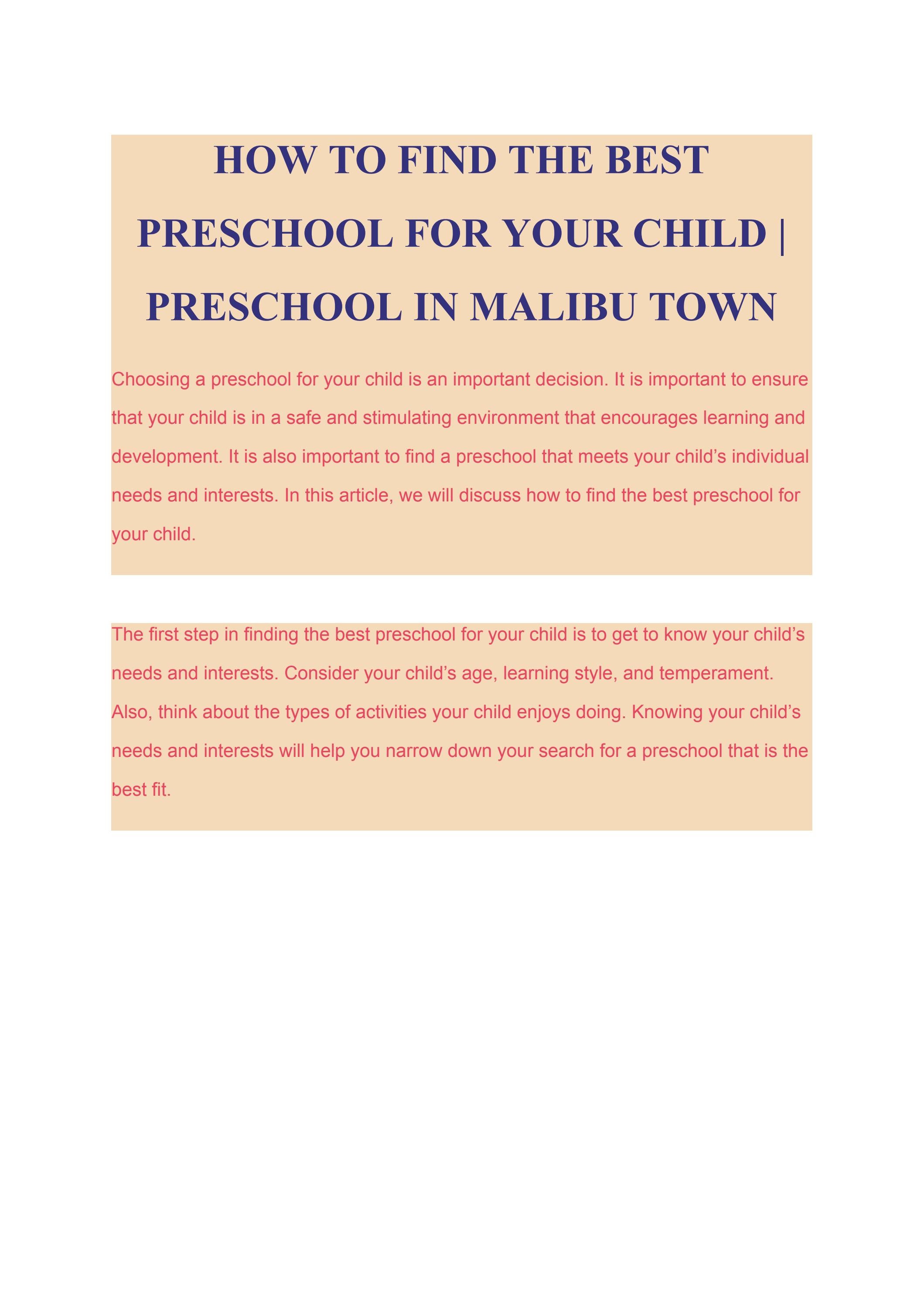 HOW TO FIND THE BEST PRESCHOOL FOR YOUR CHILD PRESCHOOL IN MALIBU TOWN by Kids Kingdom Issuu