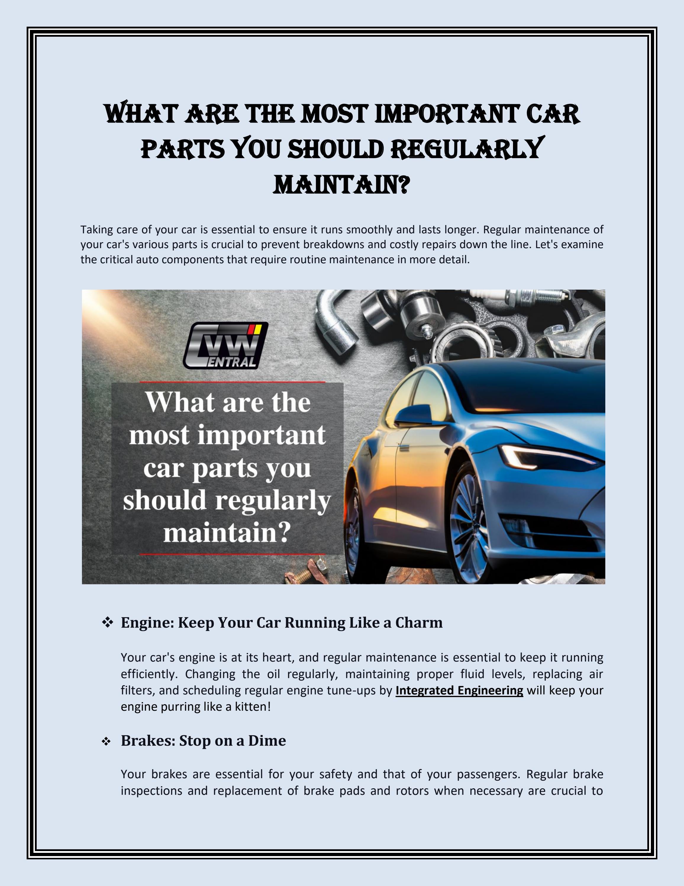 What are the most important car parts you should regularly maintain by