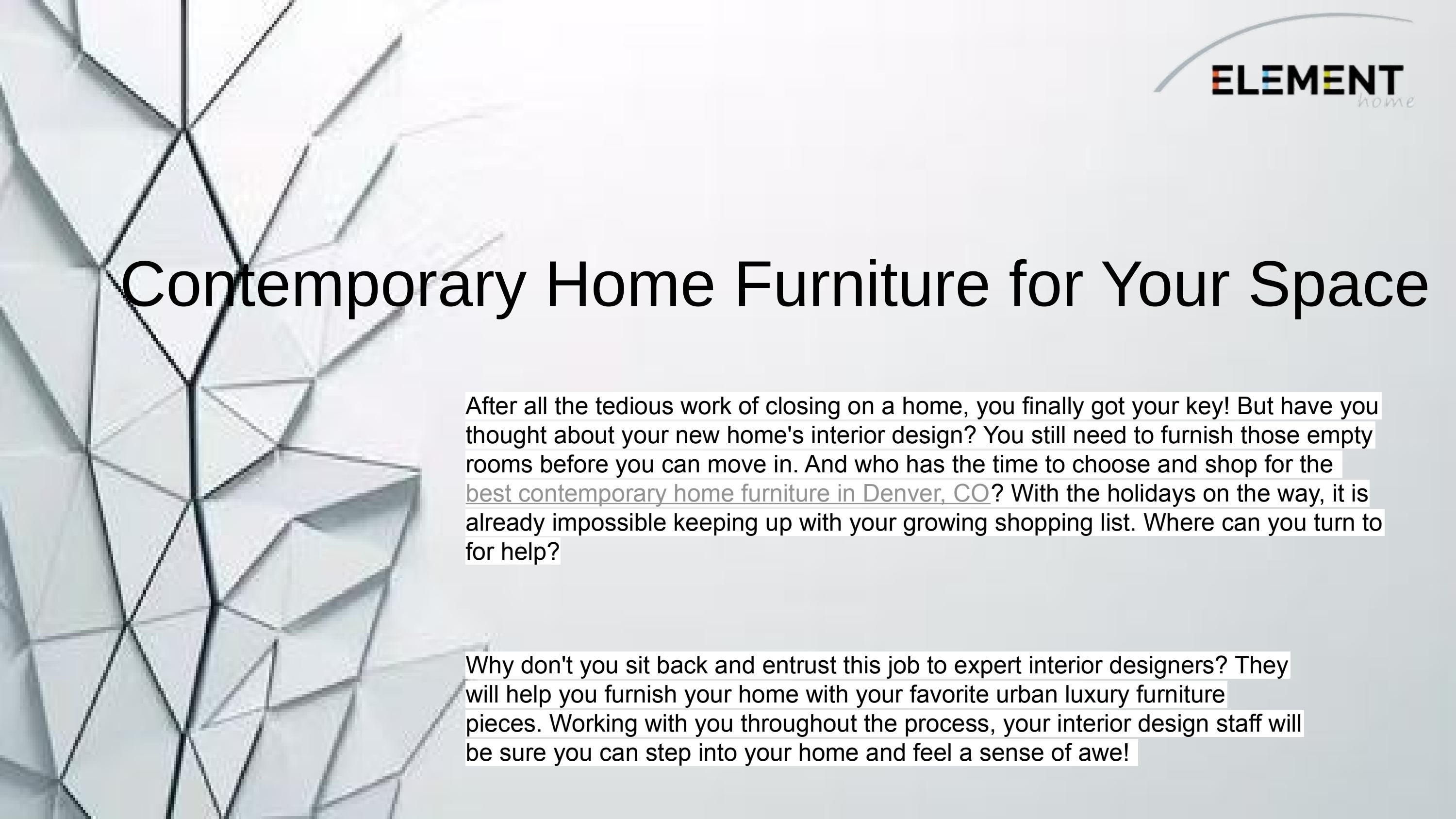 Best Contemporary Home Furniture Store in Denver, CO by Element Home