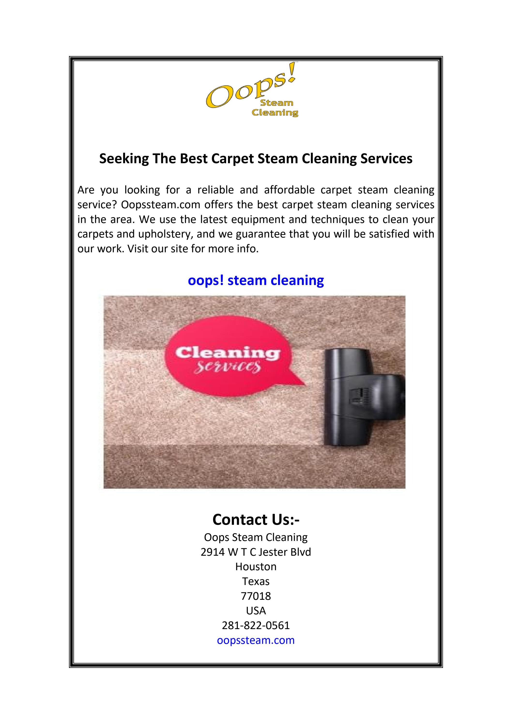 Seeking The Best Carpet Steam Cleaning Services by Oops Steam Cleaning