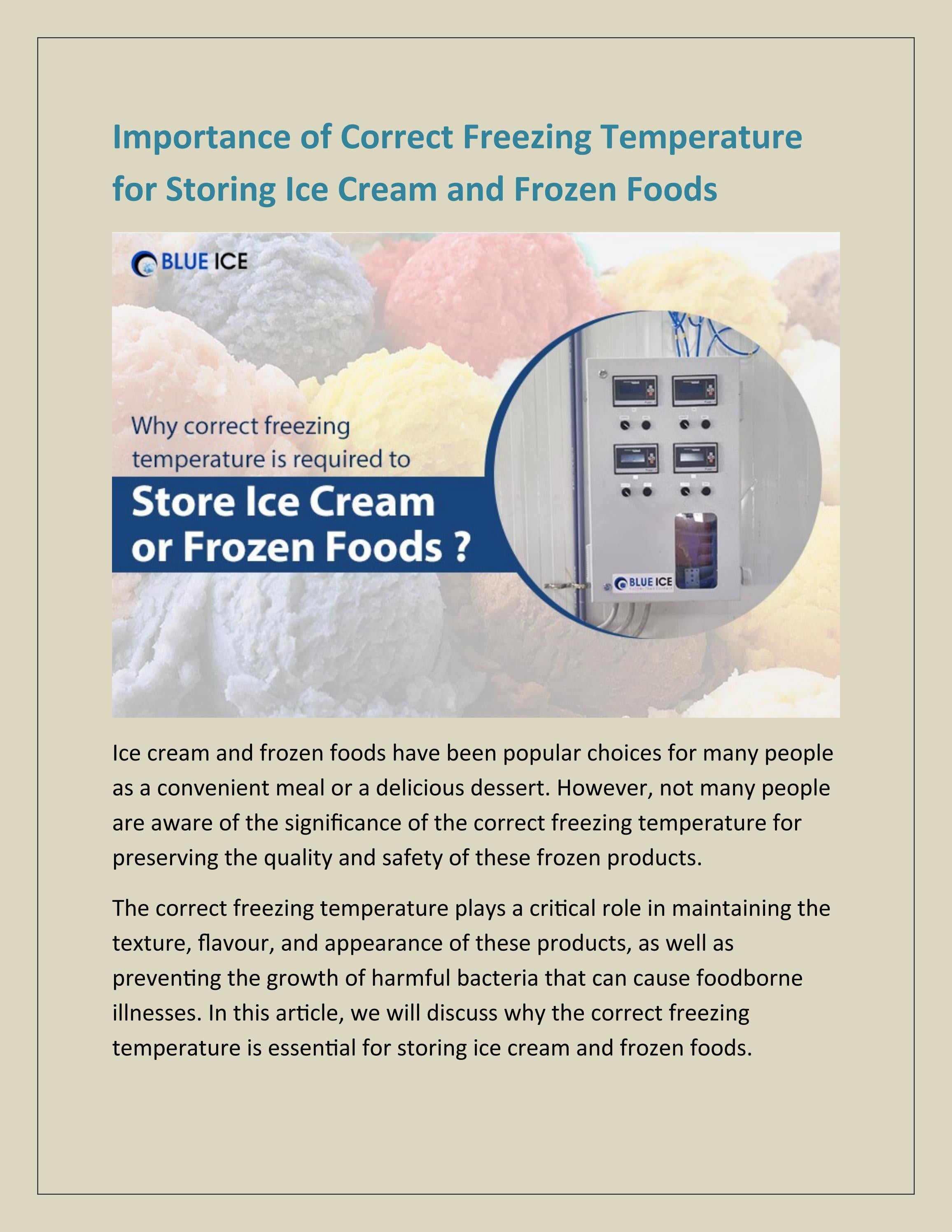 Importance of Correct Freezing Temperature for Storing Ice Cream and