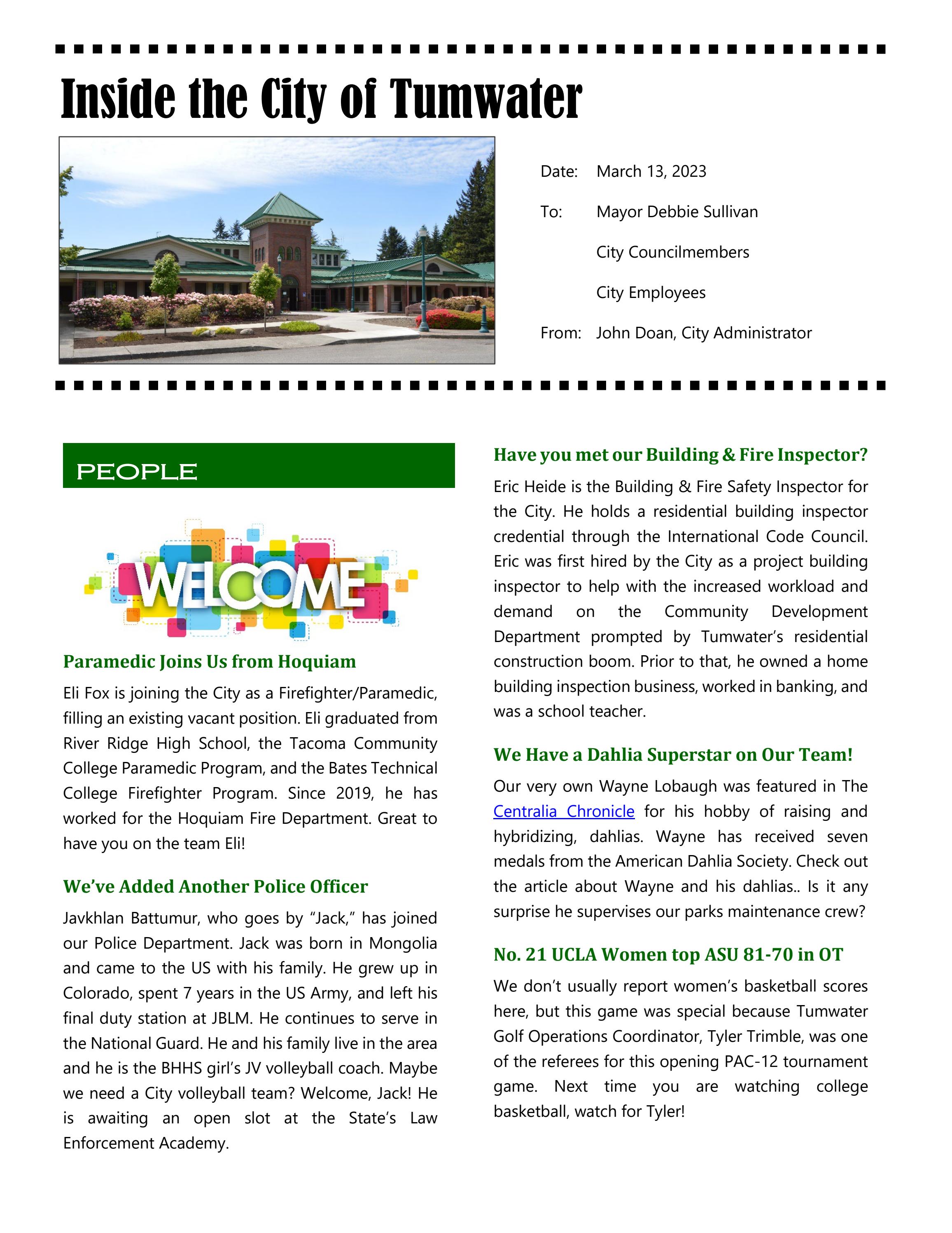 Inside the City 16 March 2023 Edition by Tumwater Parks & Recreation - Issuu